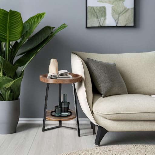 Gadroad Round End Table Two Tier Storage Shelf Living Room