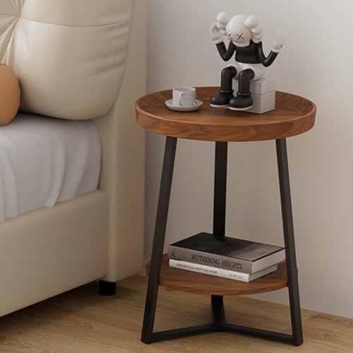 Gadroad Round End Table Two Tier Storage Shelf Living Room