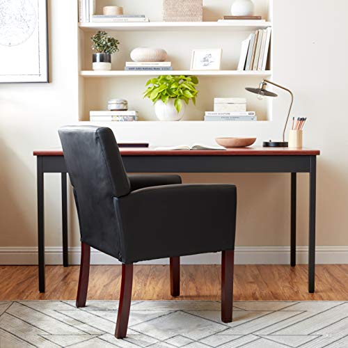 Boss Office Products Reception Chair Box Arm Mahogany Finish