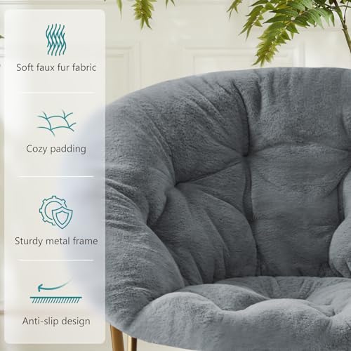 Dumos Foldable Saucer Chair Cozy Faux Fur Lounge For Kids