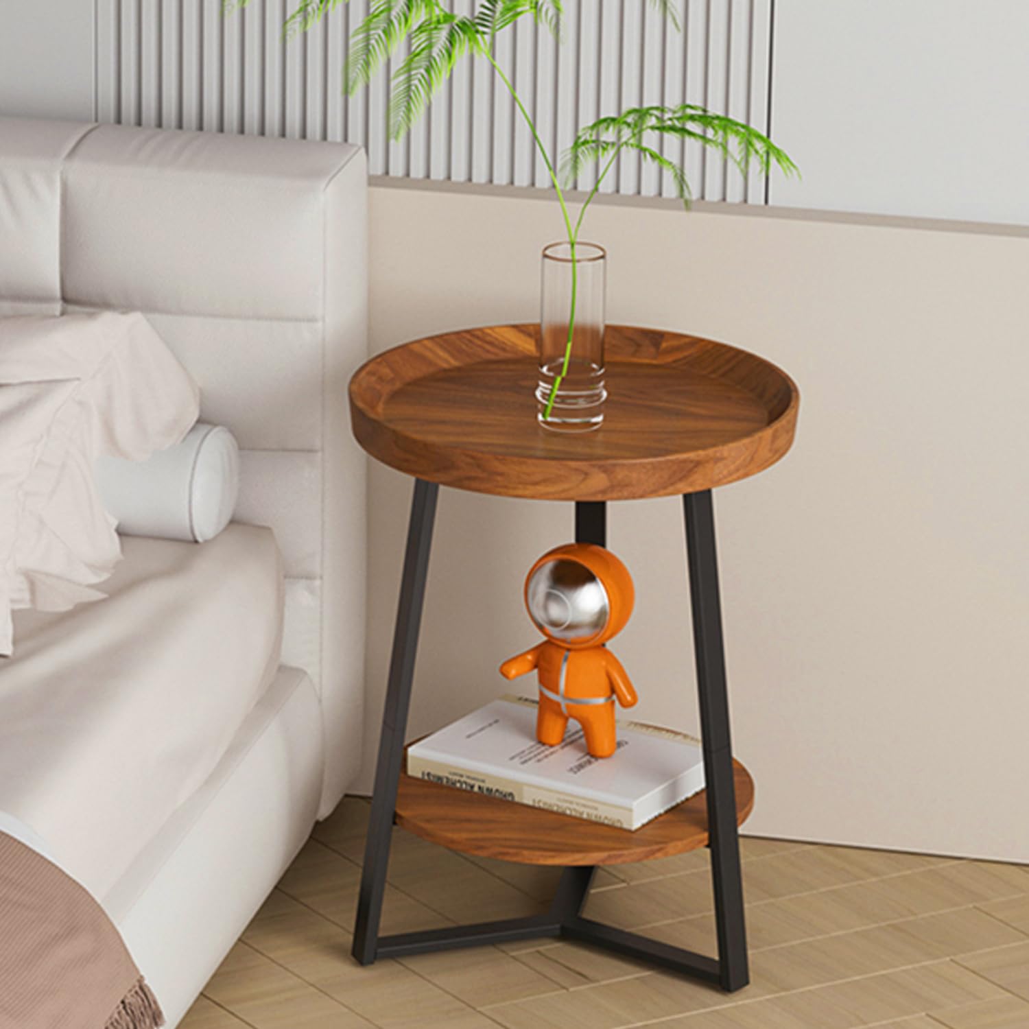 Gadroad Round End Table Two Tier Storage Shelf Living Room