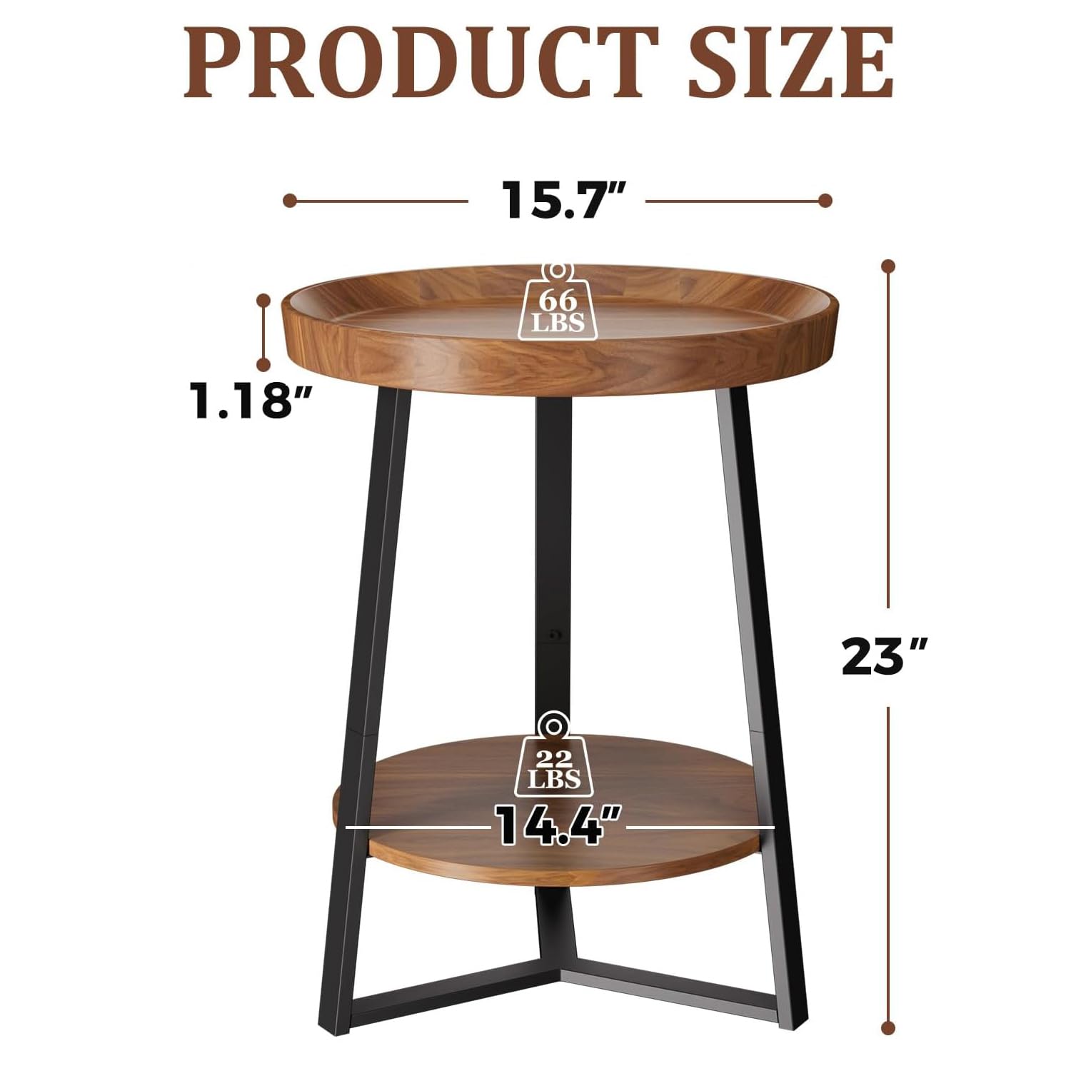 Gadroad Round End Table Two Tier Storage Shelf Living Room