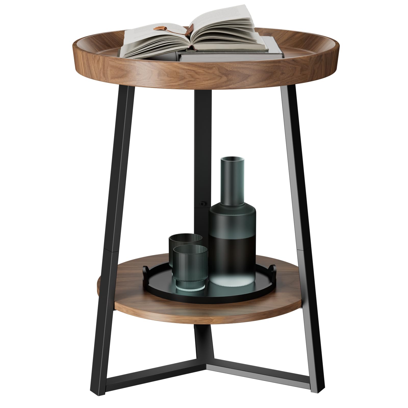Gadroad Round End Table Two Tier Storage Shelf Living Room