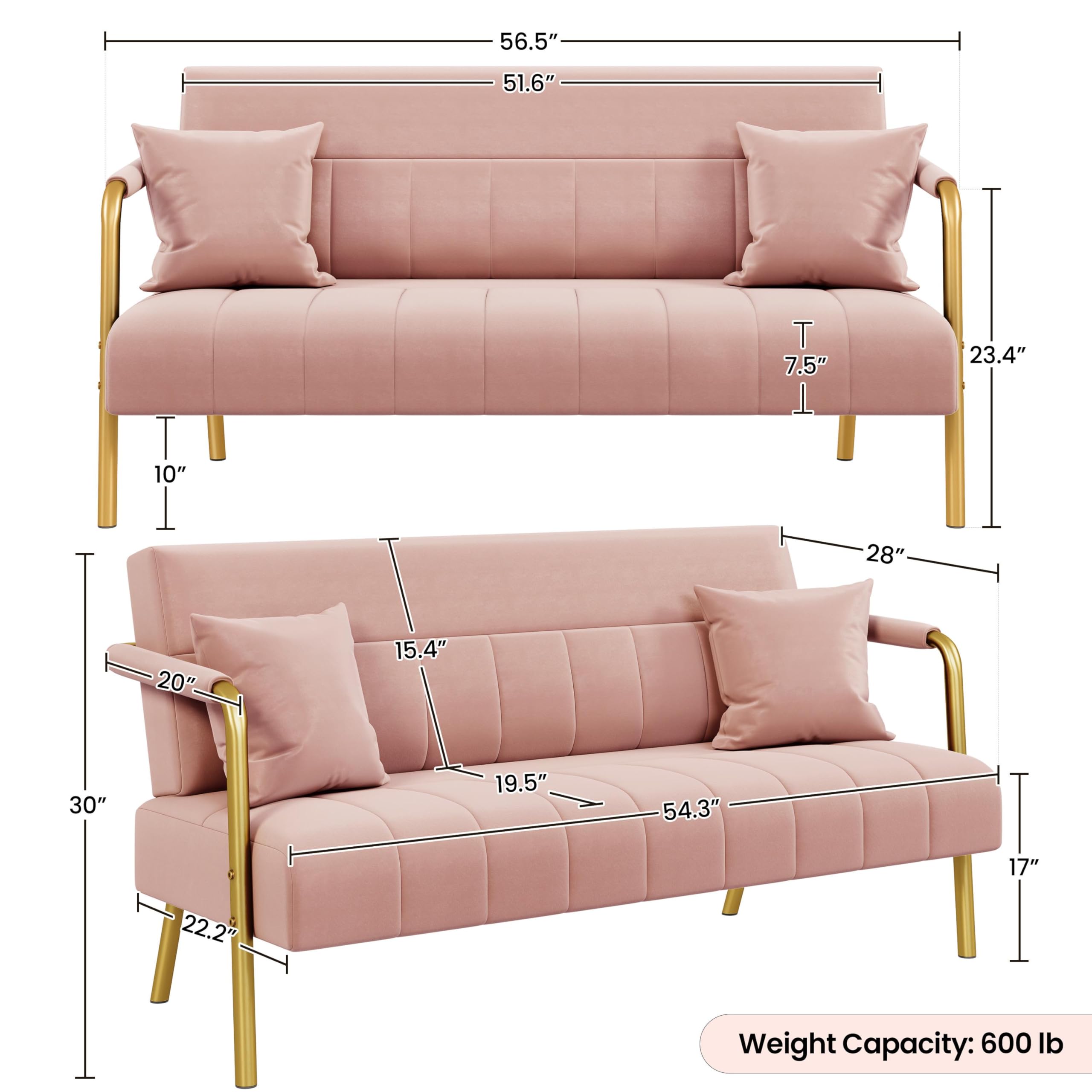 Yaheetech Velvet Sofa Pink Lux Modern Arms For Living Room