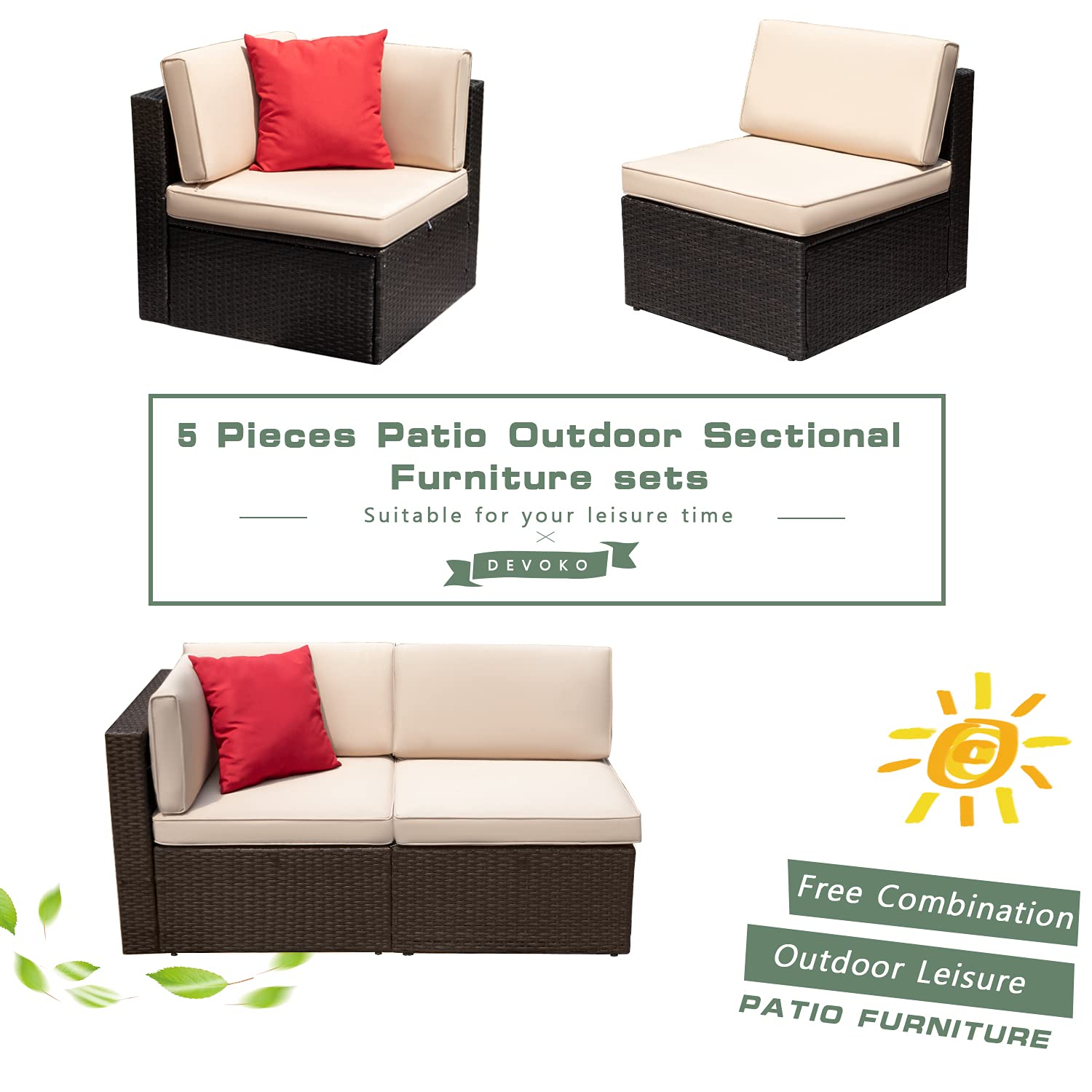 Devoko All Weather Patio Sofa Set For Backyard Comfort