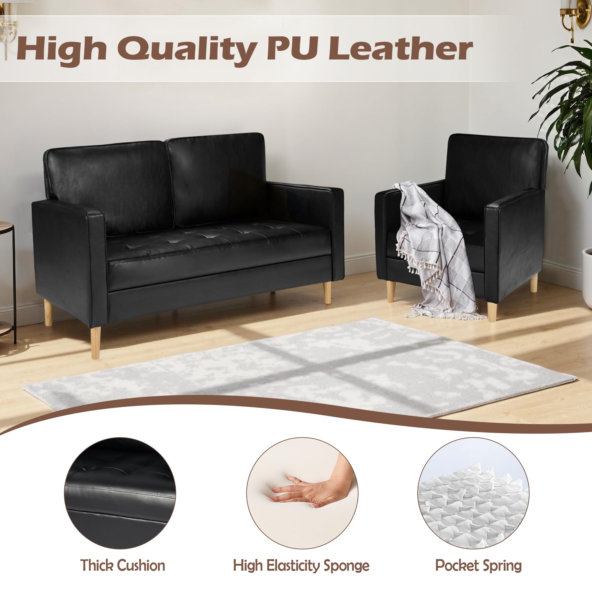 Aileekiss Mid Century Sectional Sofa Set For Small Spaces