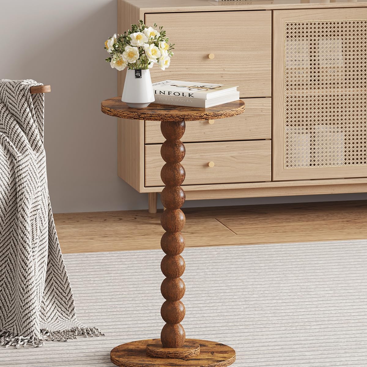Vimber Round Side Table Walnut Finish For Small Spaces