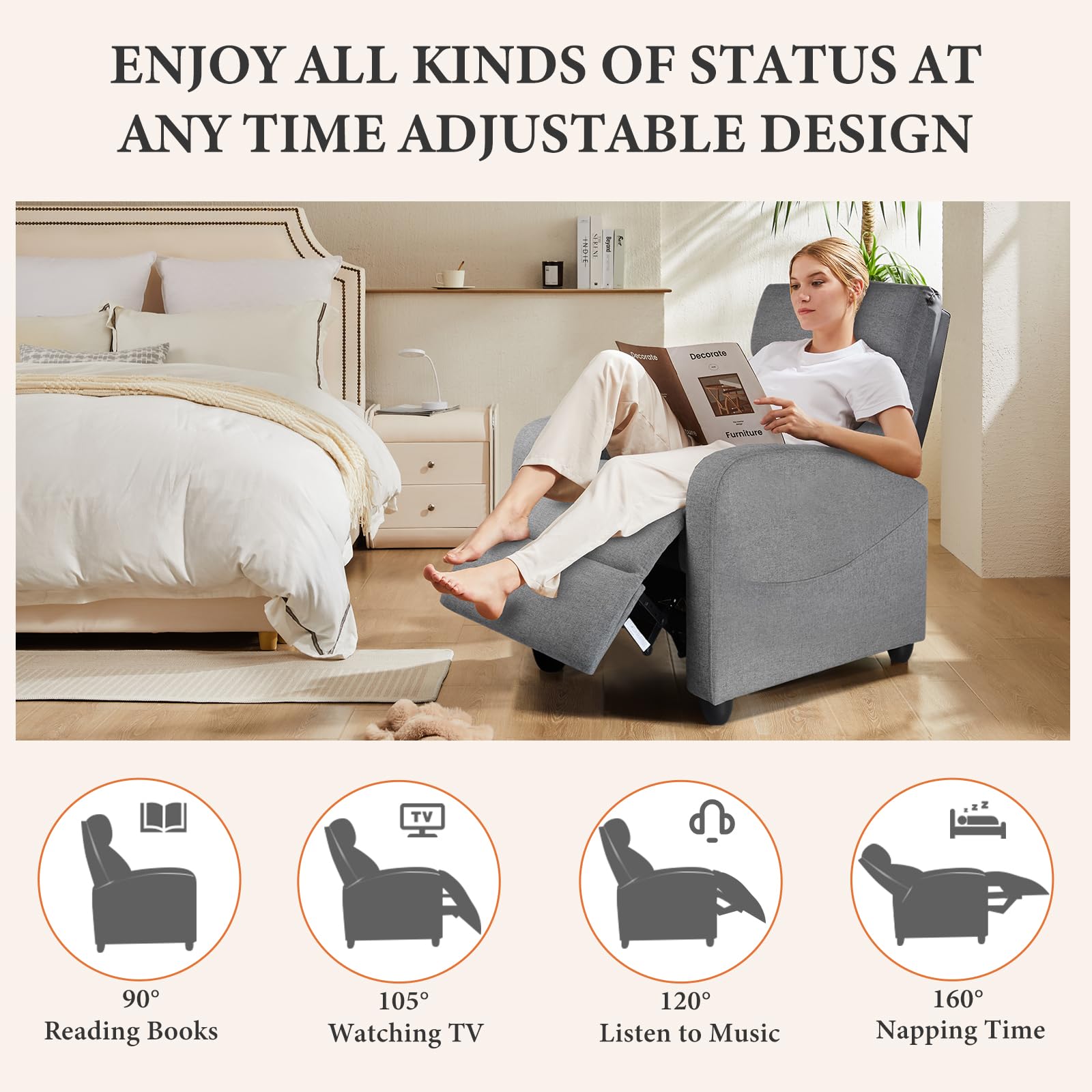 Sweetcrispy Massage Recliner Chair Adjustable For Adults