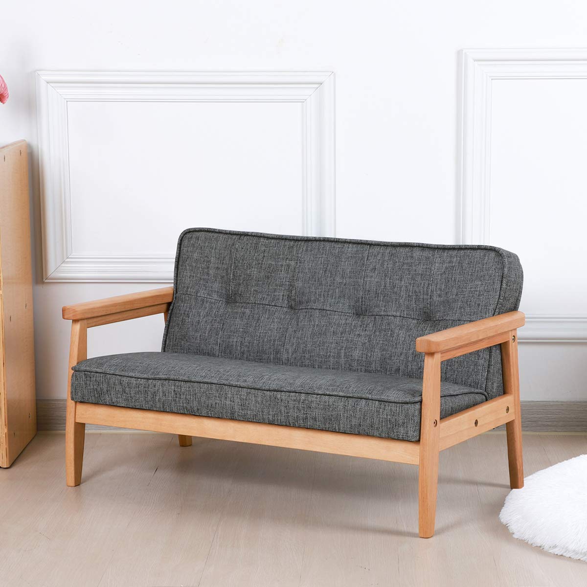 Yoonnie Kids Sofa Chair Double Seater With Solid Wood Arm