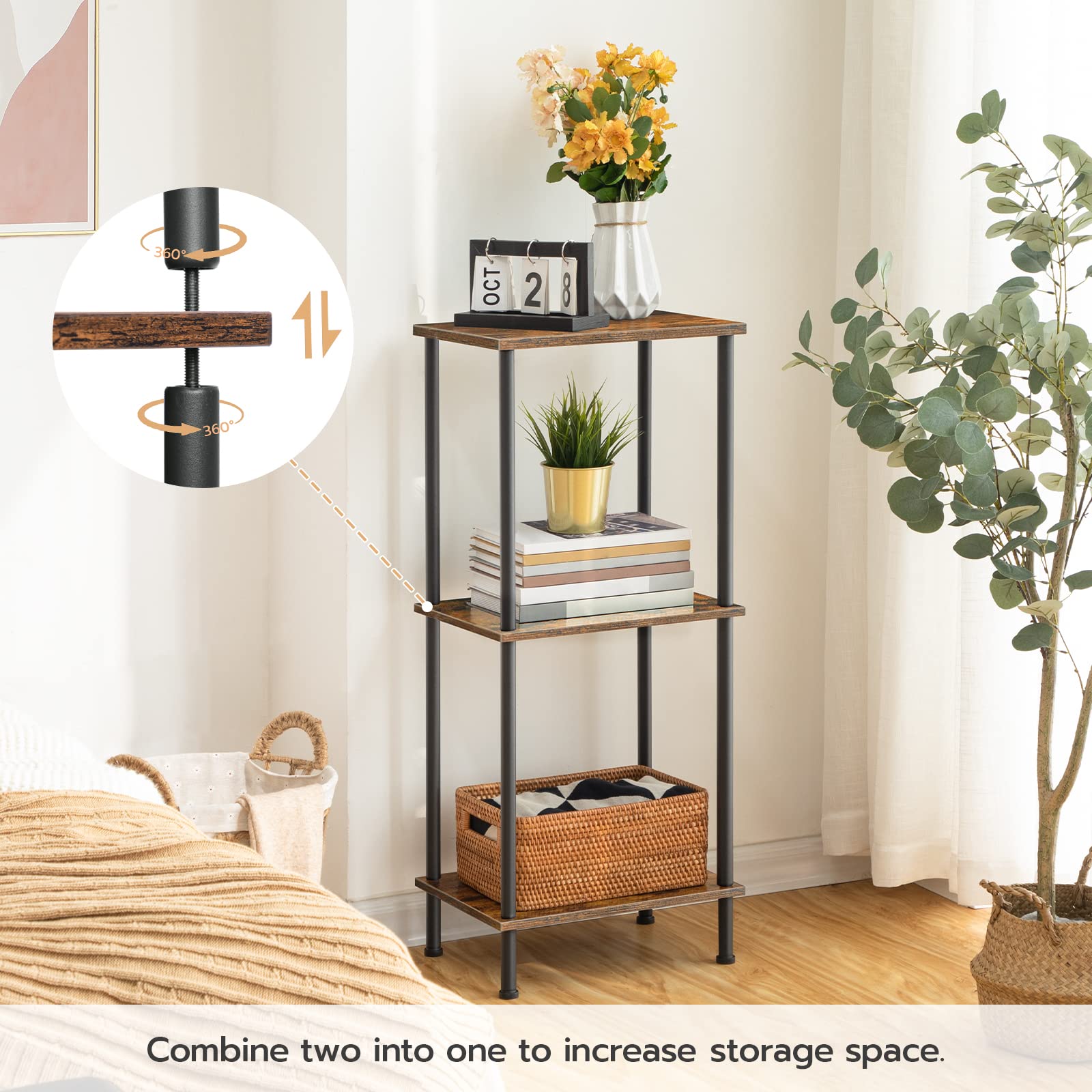 Hoobro End Table For Small Spaces 2-Tier Storage Shelves
