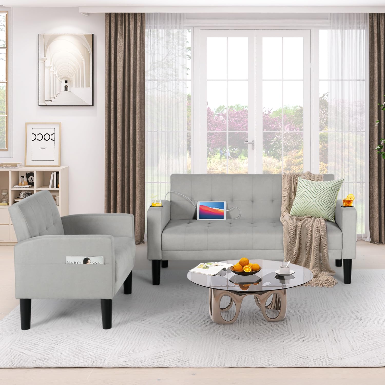 Aileekiss 2 Piece Sofa Set With Usb Ports For Small Spaces