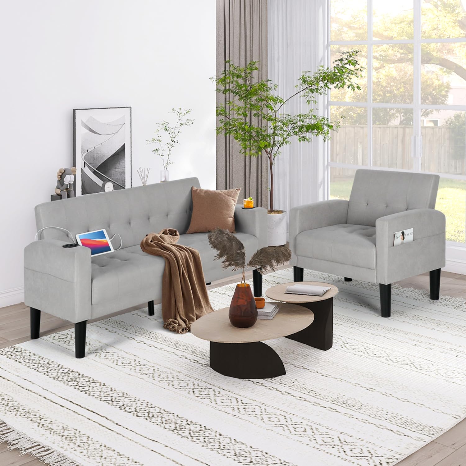Aileekiss 2 Piece Sofa Set With Usb Ports For Small Spaces