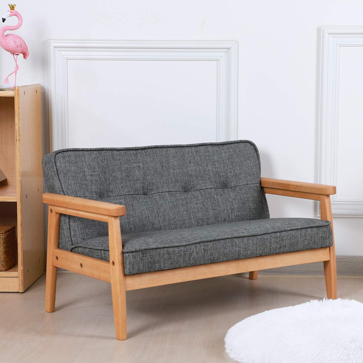Yoonnie Kids Sofa Chair Double Seater With Solid Wood Arm