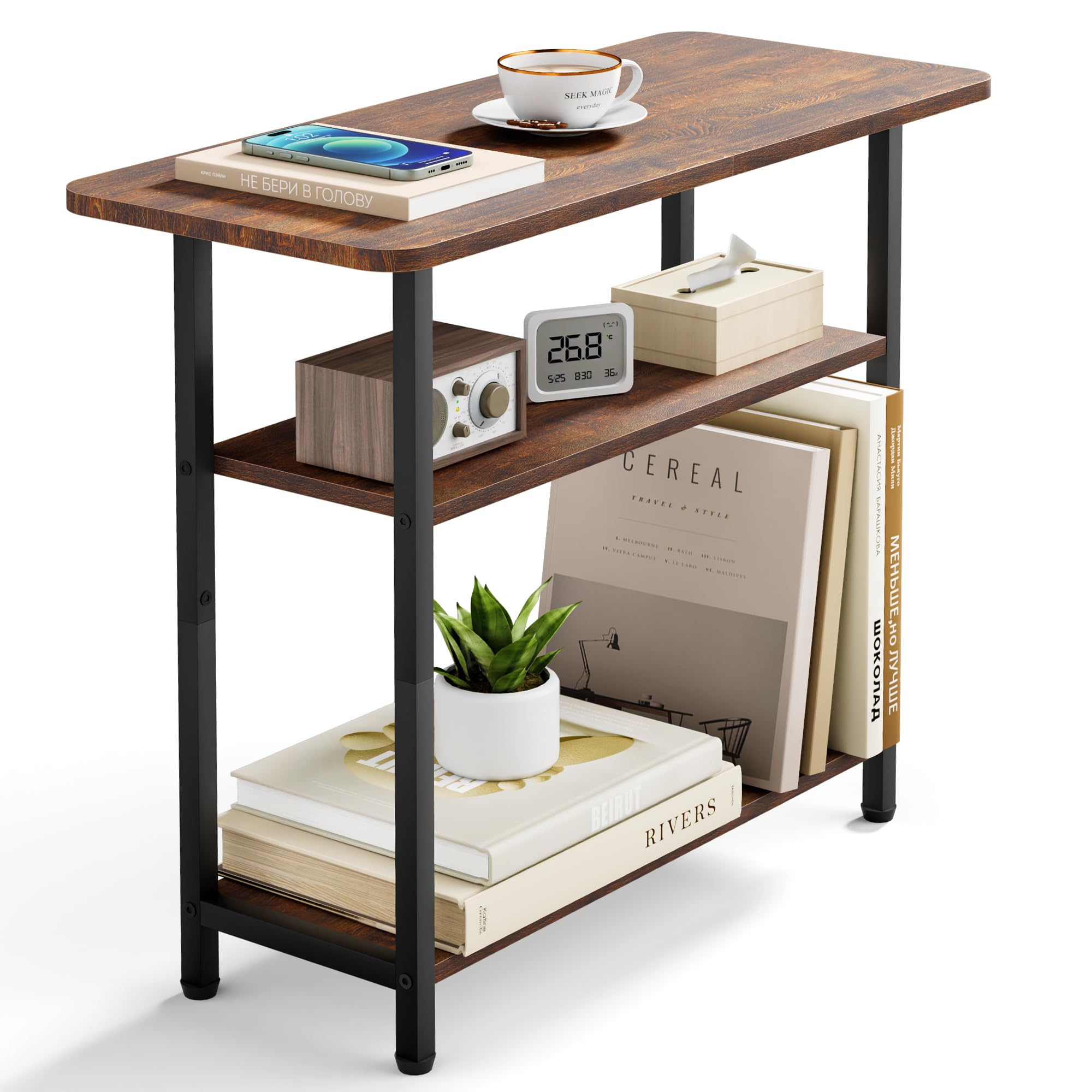 Sleeping Lamb Side Table 3-Tier Narrow With Wide Storage