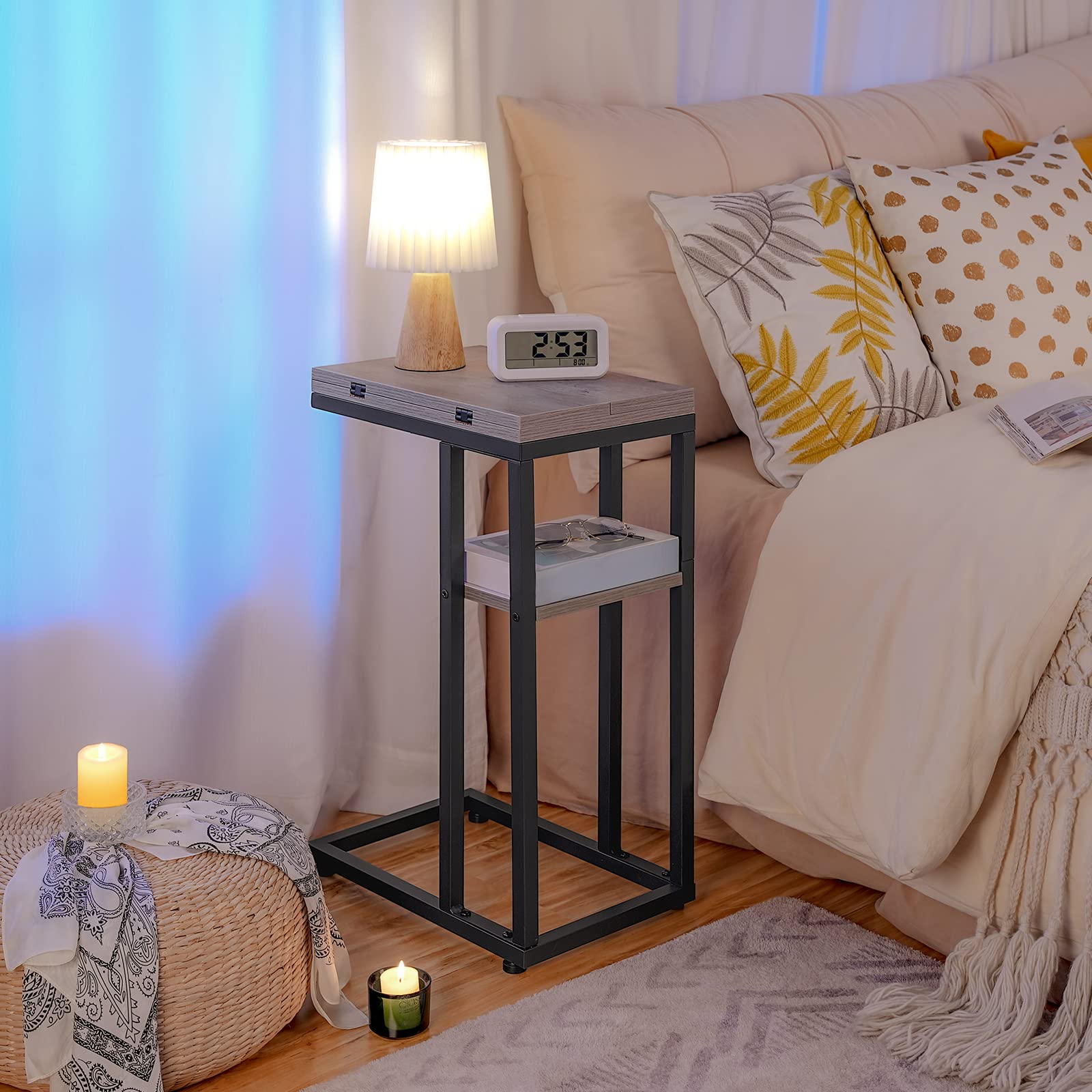 Hoobro Foldable End Table With Expandable Top Smallspaces