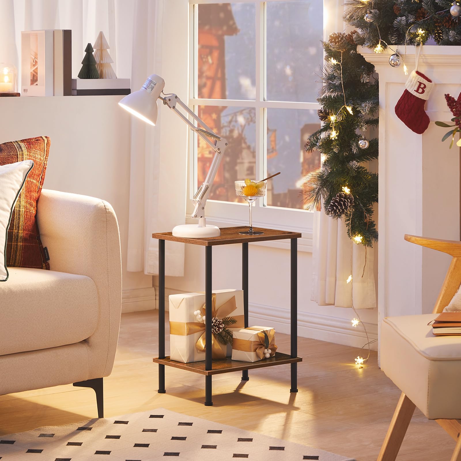 Hoobro End Table For Small Spaces 2-Tier Storage Shelves