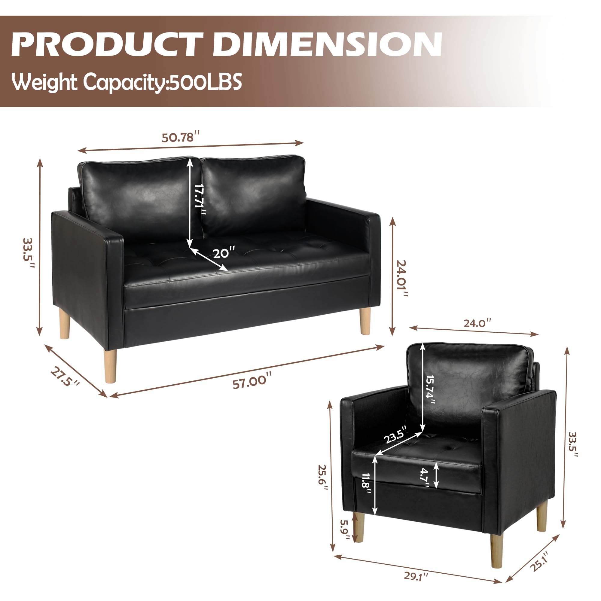 Aileekiss Mid Century Sectional Sofa Set For Small Spaces