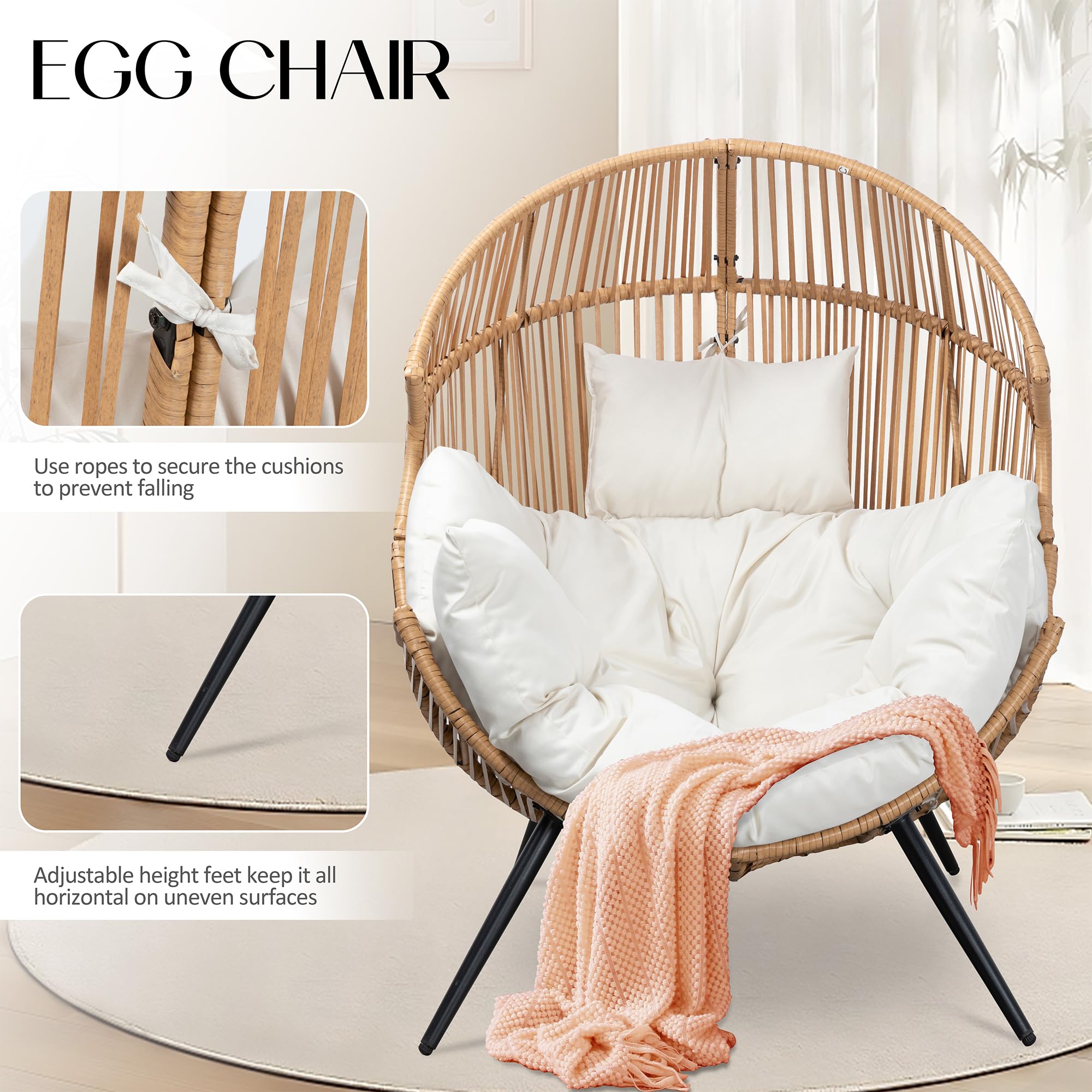 Jamfly Egg Chair Wicker Indoor Outdoor Lounger With Cushion