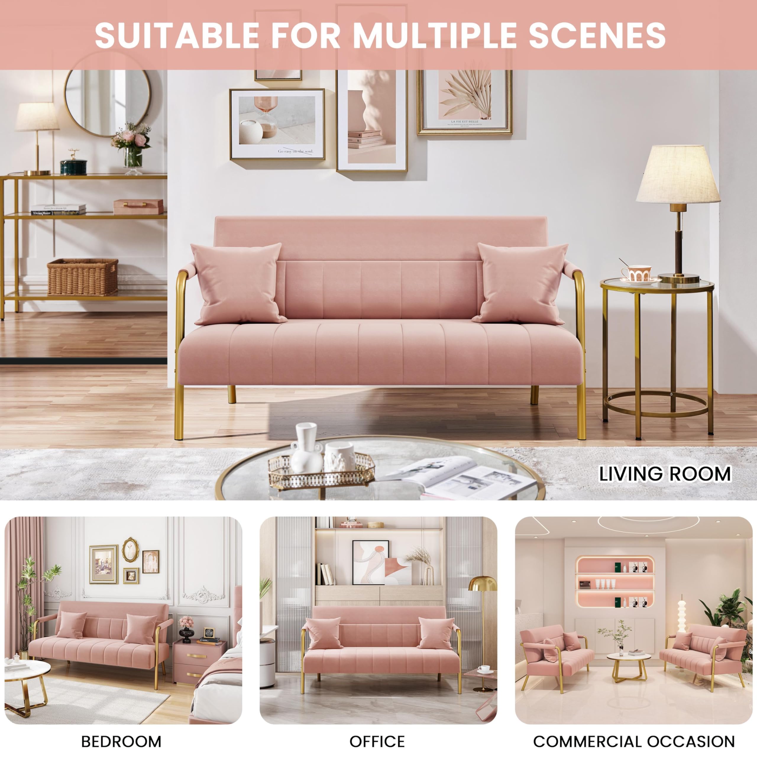 Yaheetech Velvet Sofa Pink Lux Modern Arms For Living Room