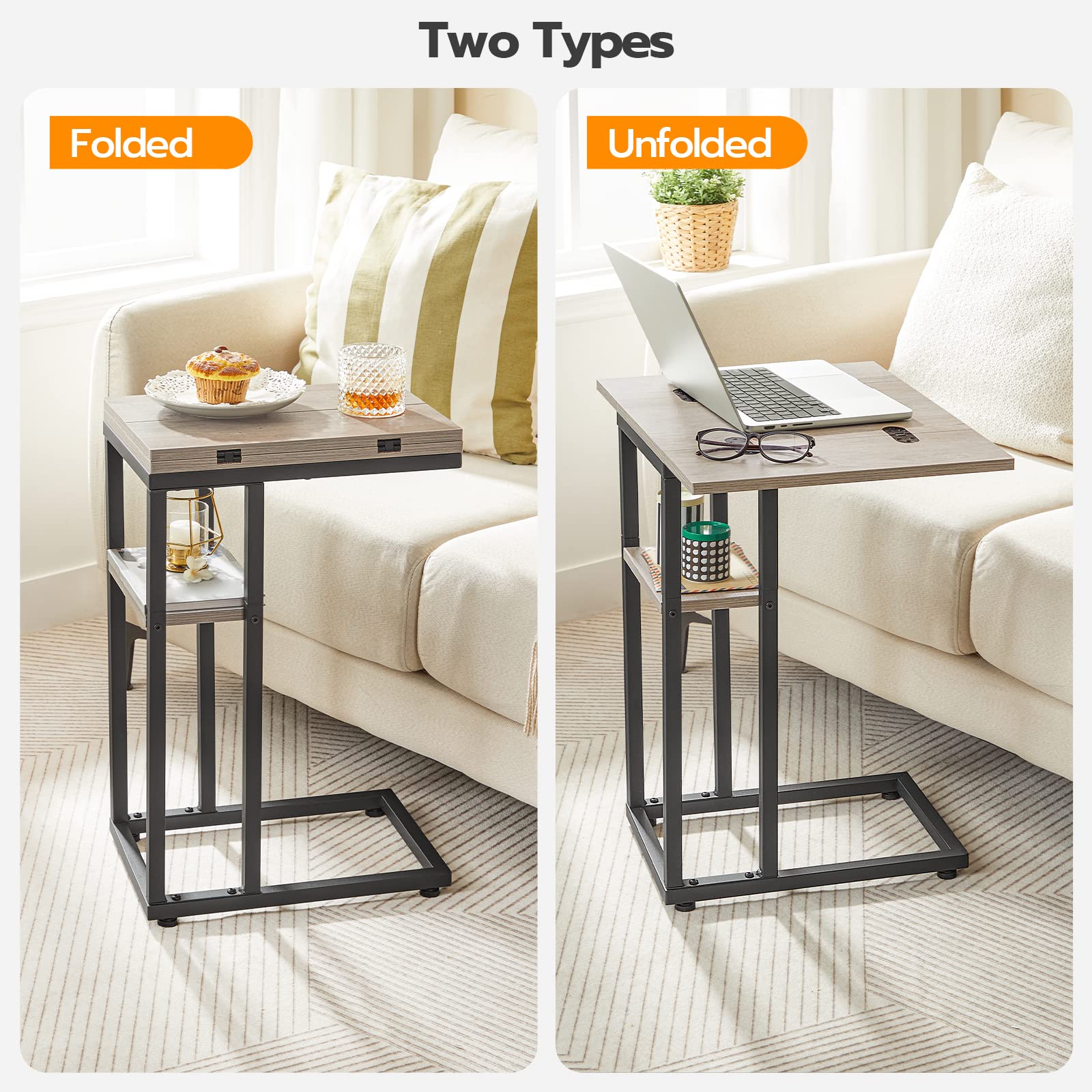 Hoobro Foldable End Table With Expandable Top Smallspaces