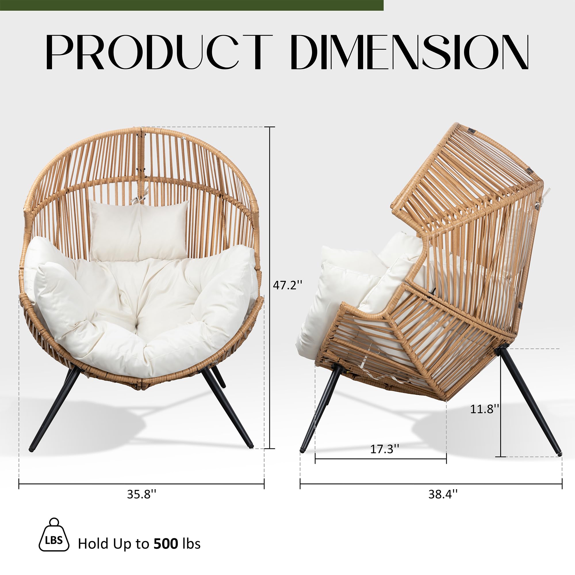 Jamfly Egg Chair Wicker Indoor Outdoor Lounger With Cushion