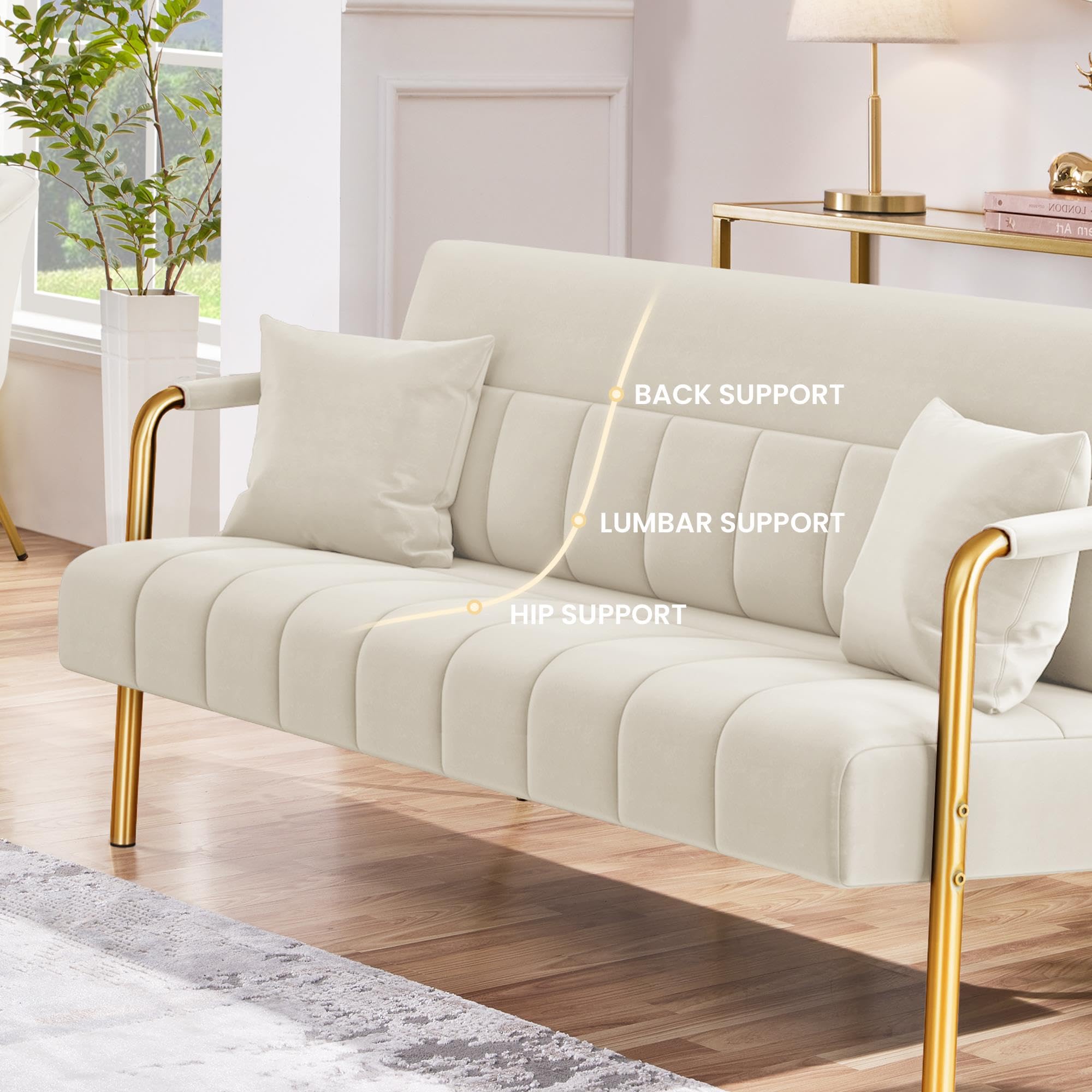 Yaheetech Velvet Sofa With Gold Tone Arms For Living Room