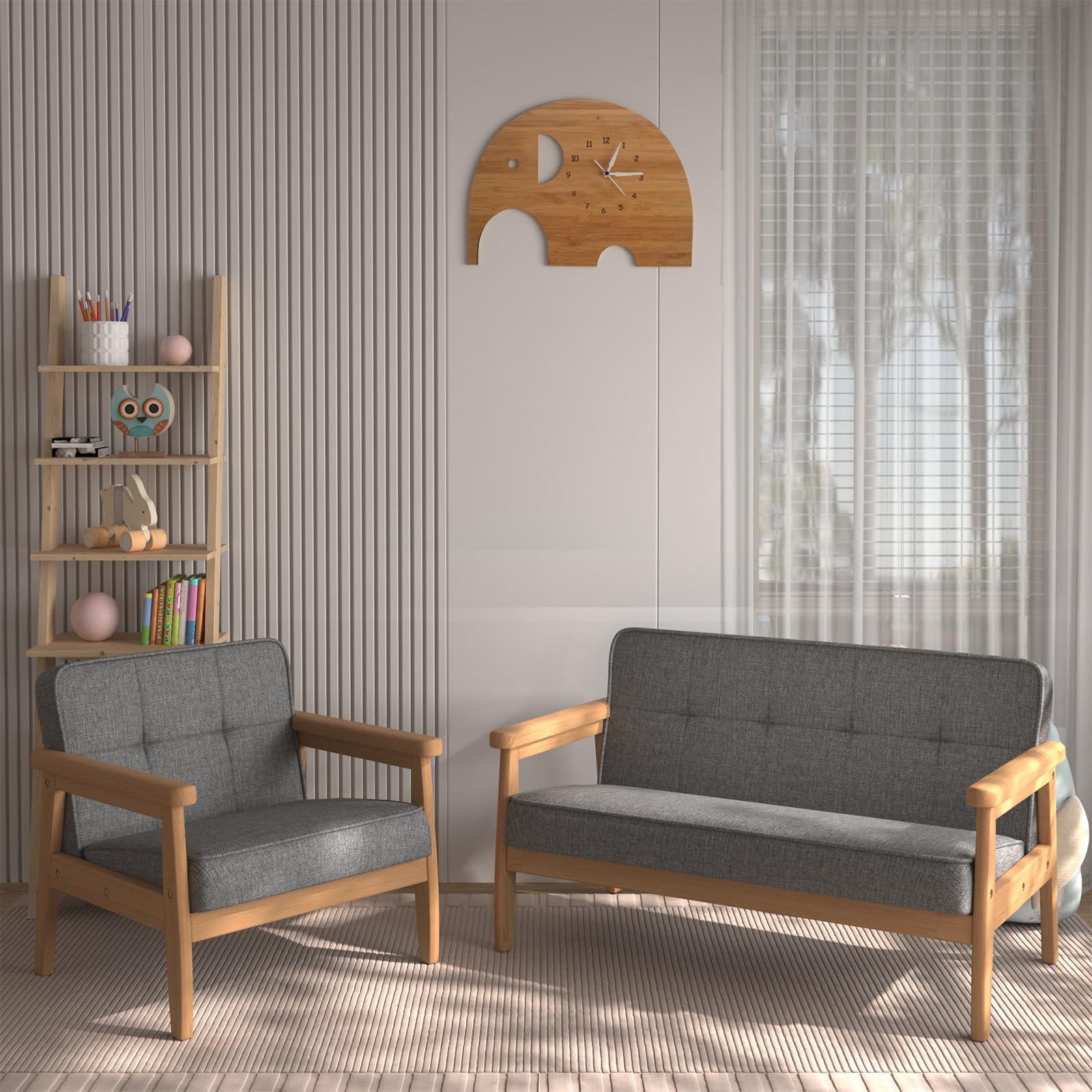 Yoonnie Kids Sofa Chair Double Seater With Solid Wood Arm