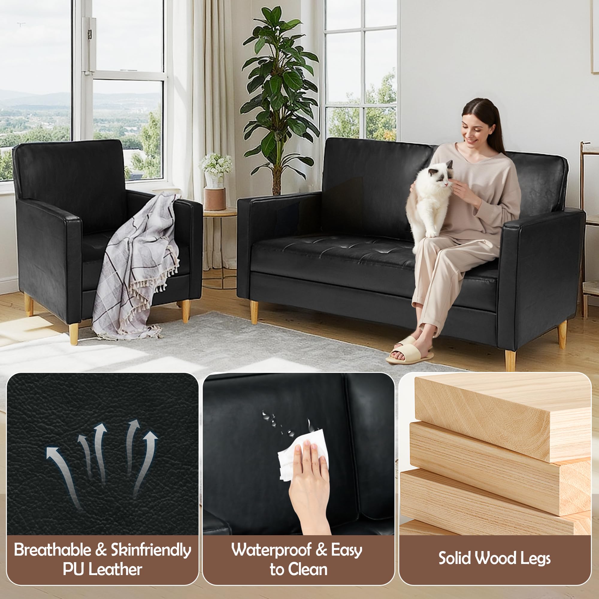 Aileekiss Mid Century Sectional Sofa Set For Small Spaces