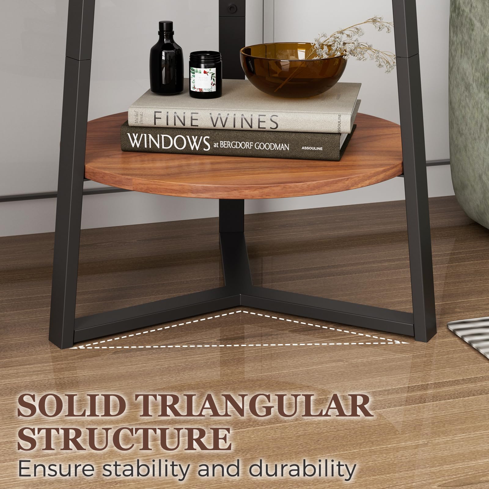 Gadroad Round End Table Two Tier Storage Shelf Living Room