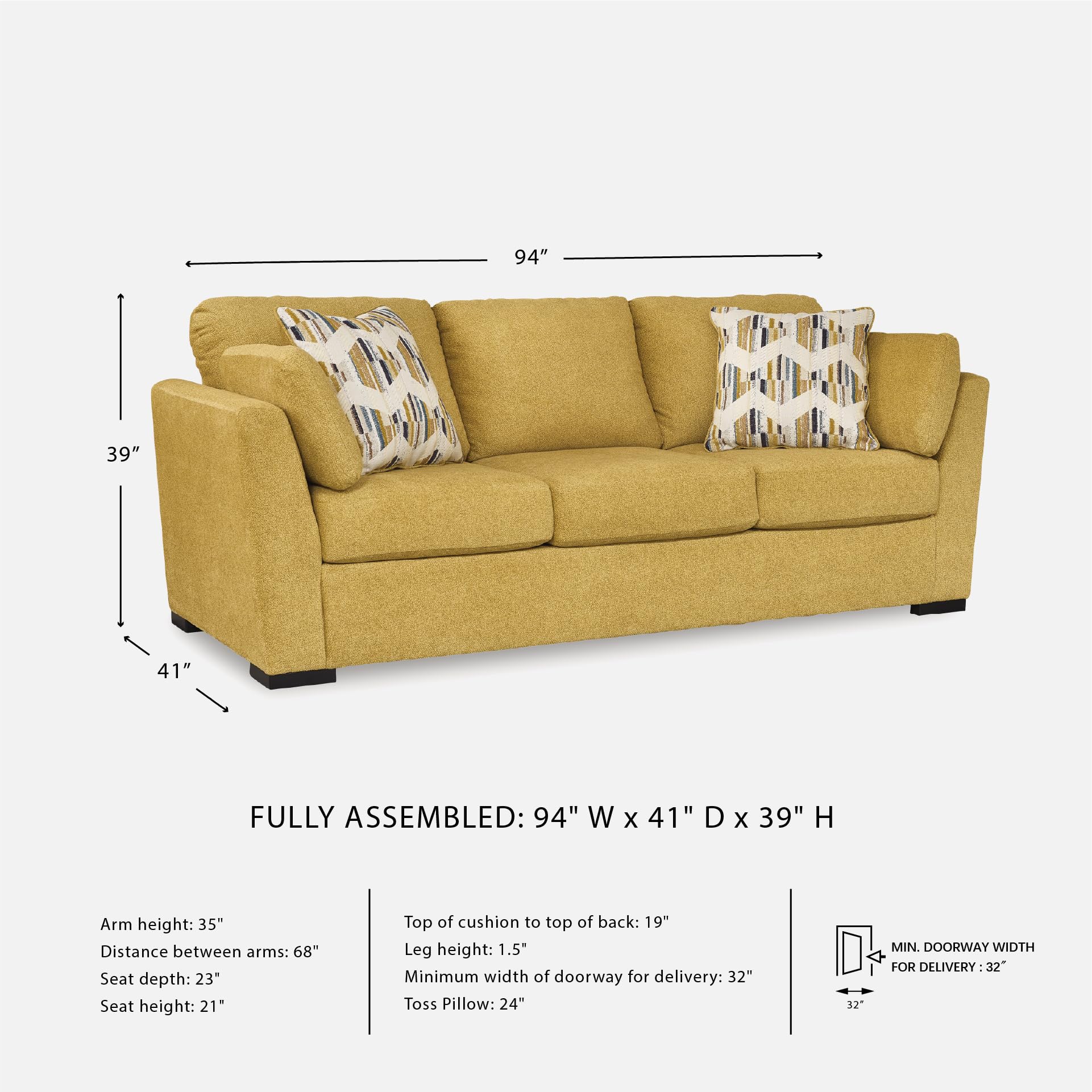 Signature Design By Ashley Sofa Bold Yellow For Living Rooms