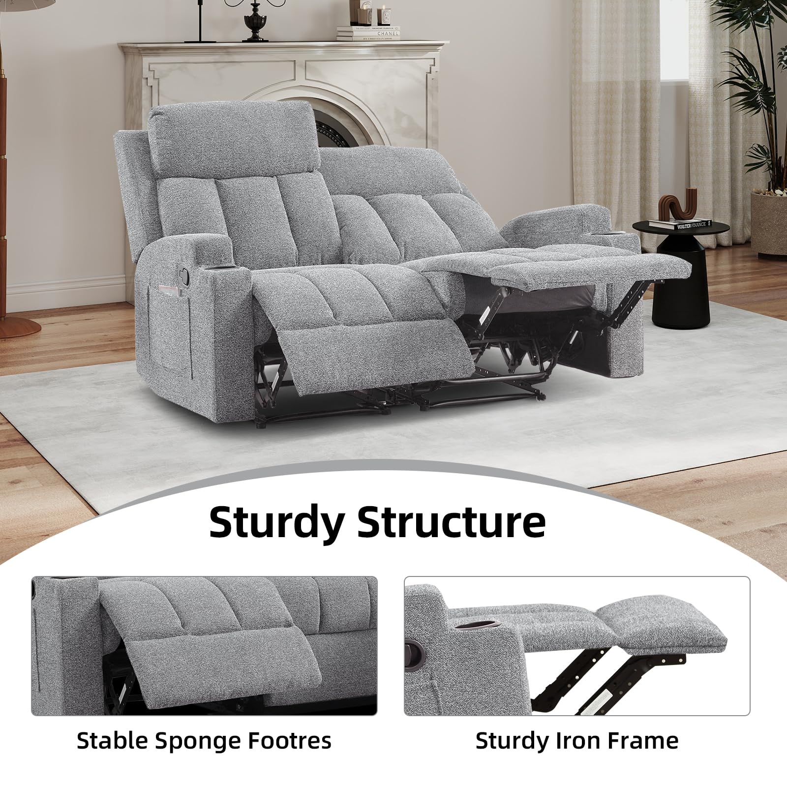 Canmov Living Room Double Recliner Loveseat Cup Holders