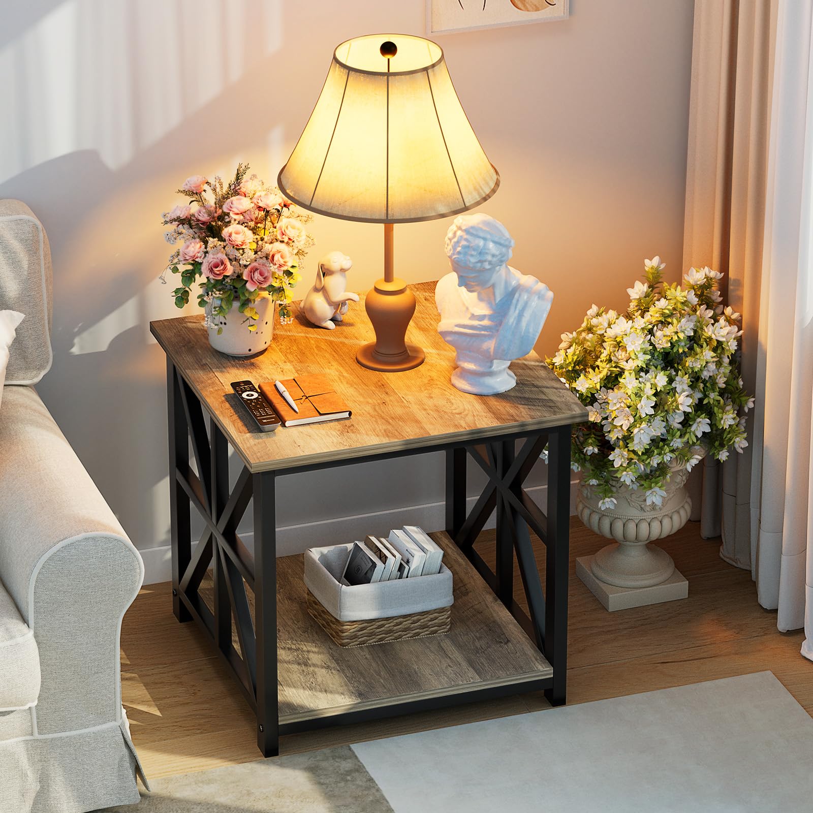 Greenforest End Table 2 Tier Storage For Living Room Modern