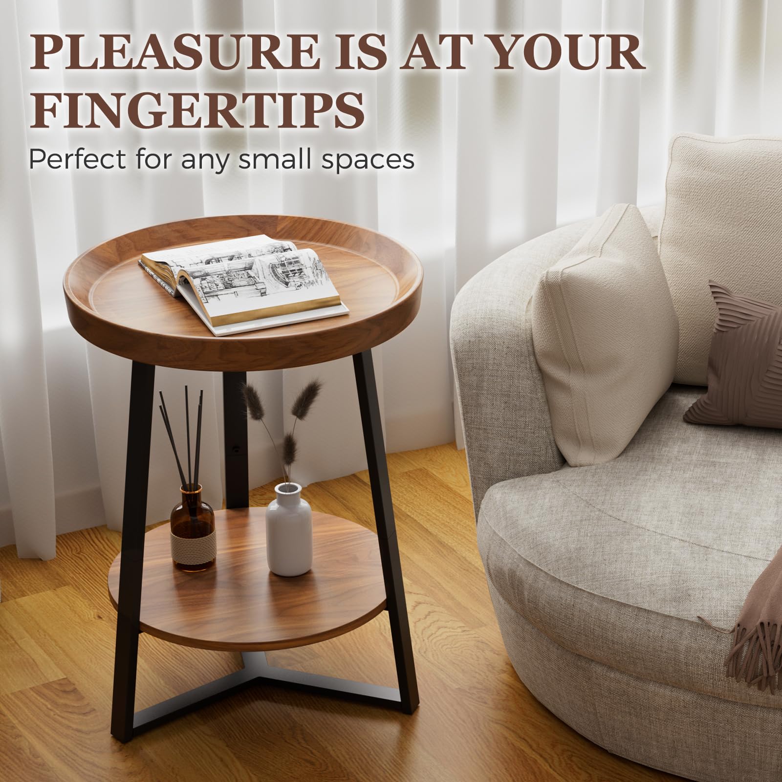 Gadroad Round End Table Two Tier Storage Shelf Living Room