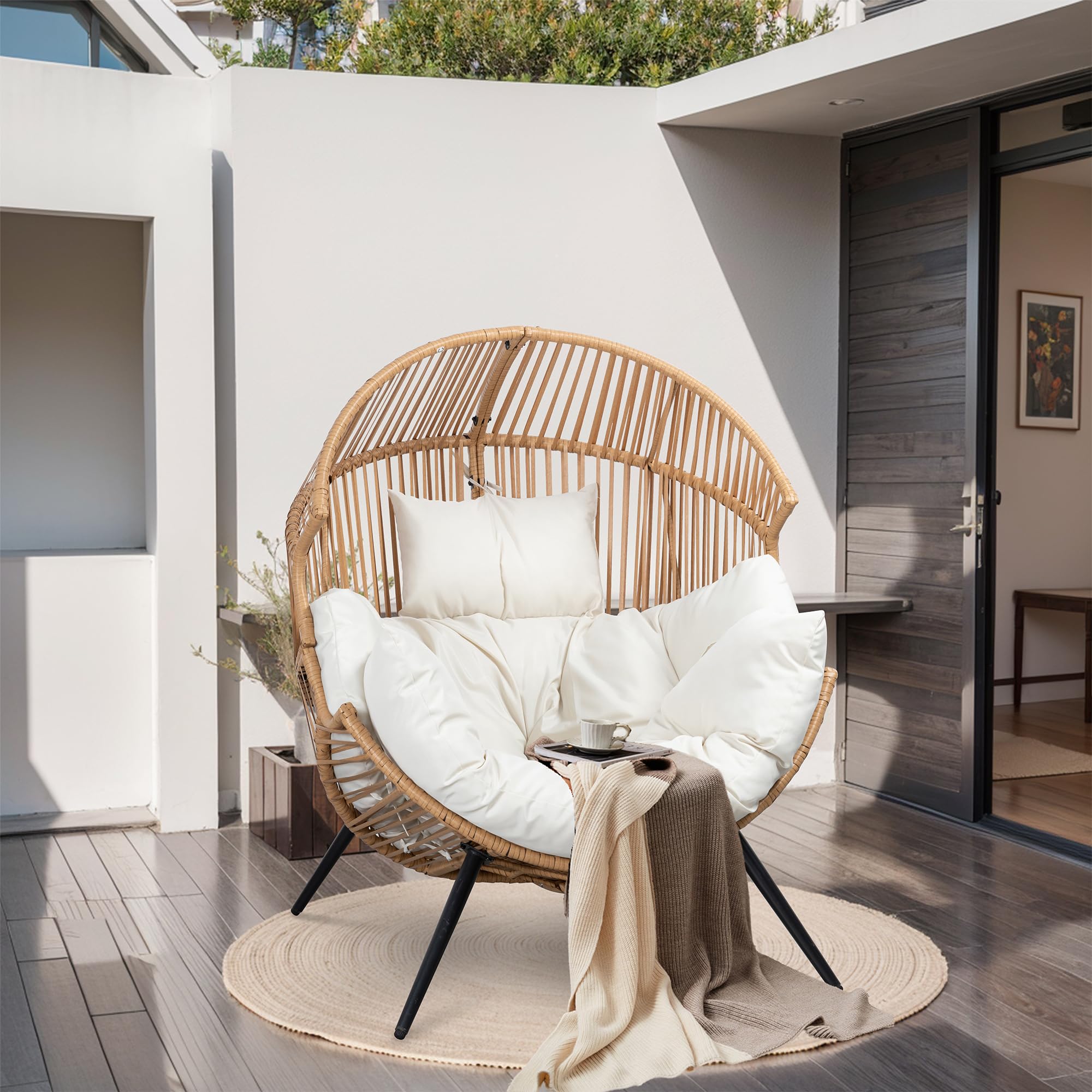 Jamfly Egg Chair Wicker Indoor Outdoor Lounger With Cushion