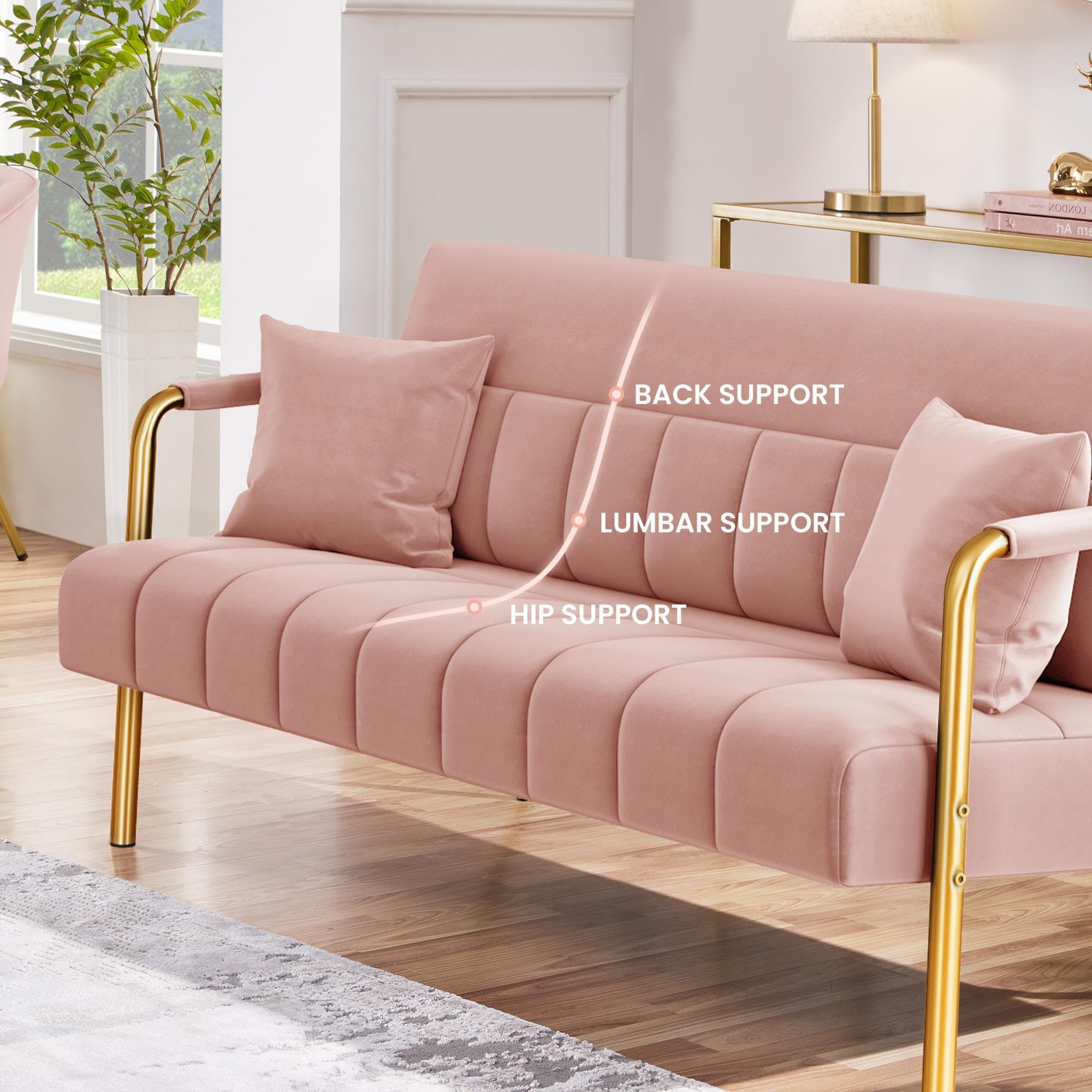 Yaheetech Velvet Sofa Pink Lux Modern Arms For Living Room