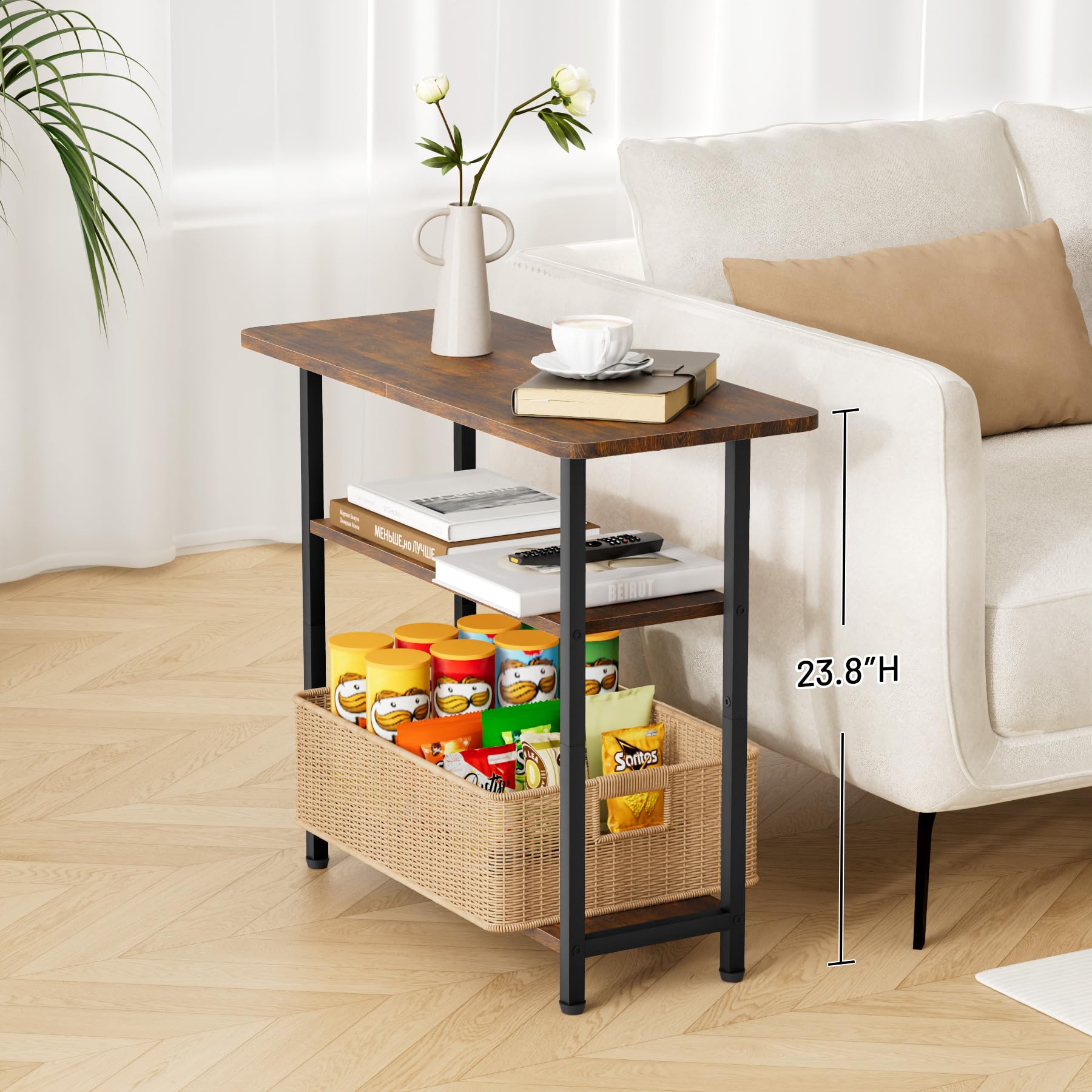 Sleeping Lamb Side Table 3-Tier Narrow With Wide Storage