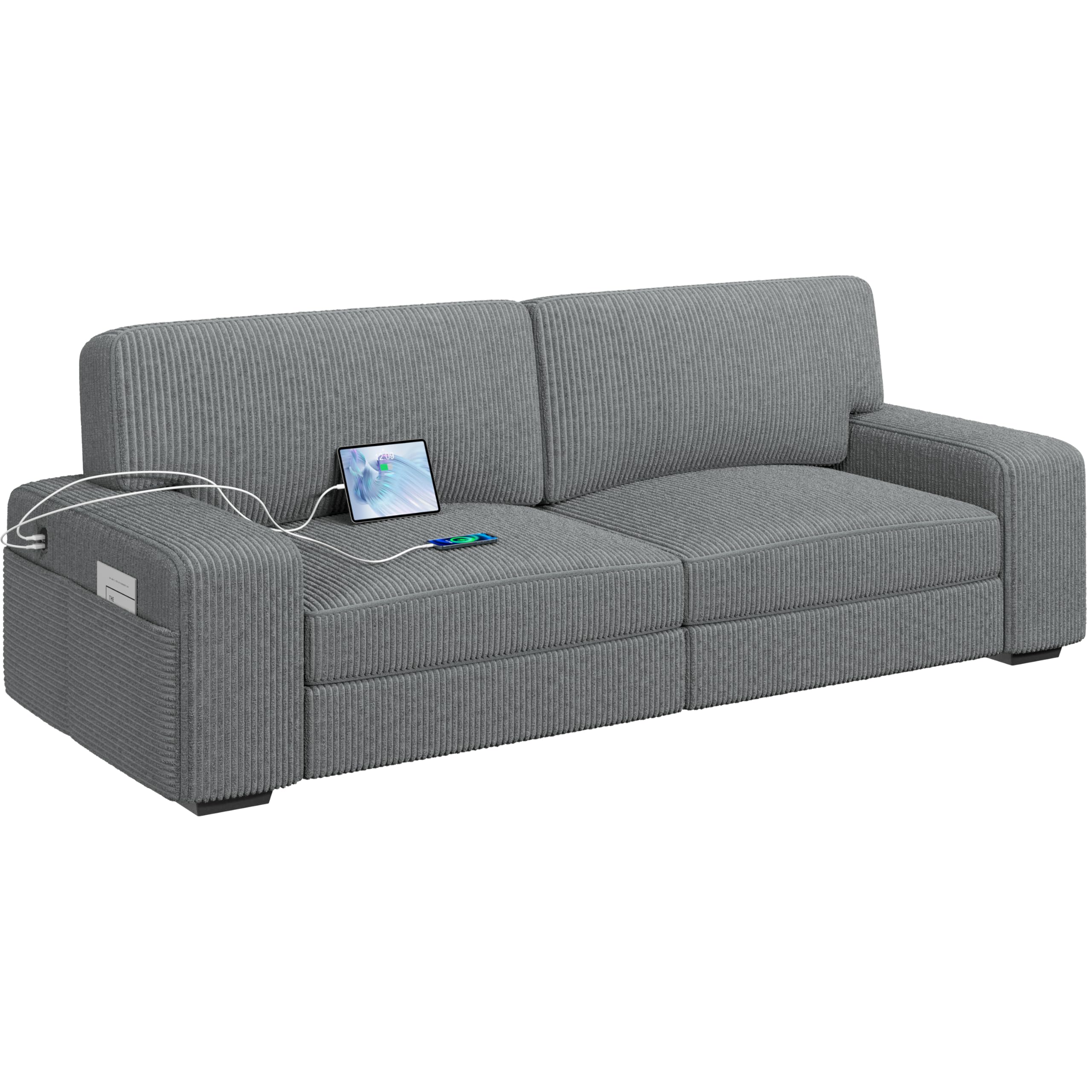 Yaheetech Corduroy Fabric Sofa 2seater With Usb Ports Apt