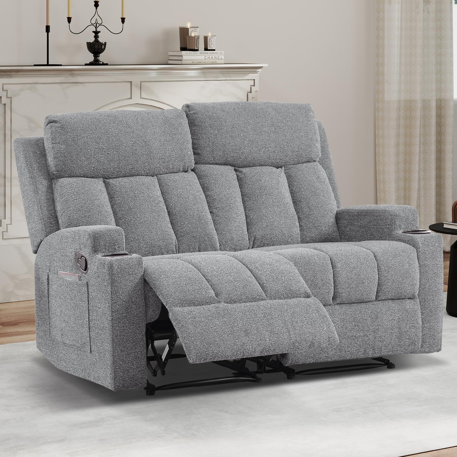 Canmov Living Room Double Recliner Loveseat Cup Holders