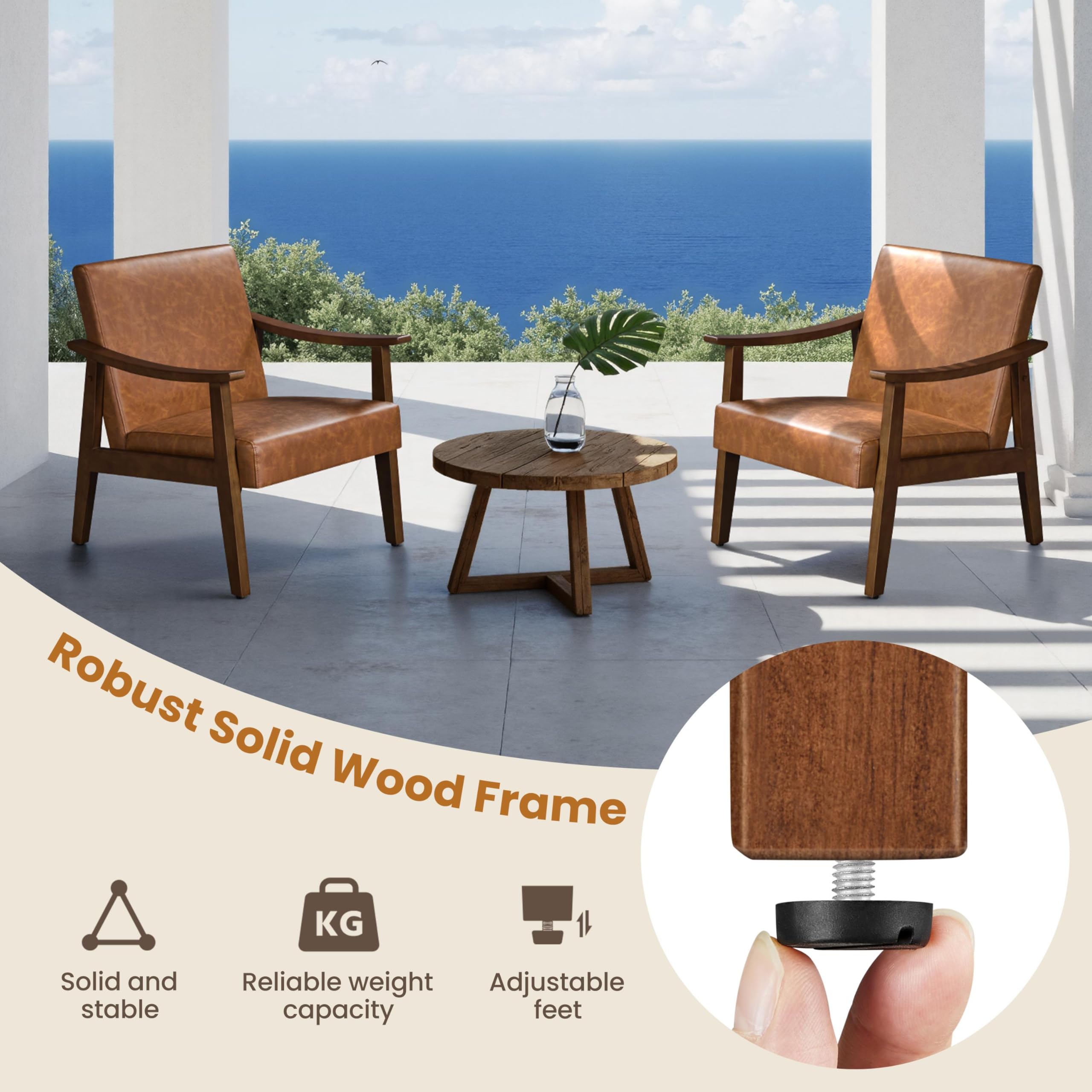 Yaheetech Pu Leather Accent Chair Solid Wood Living Room