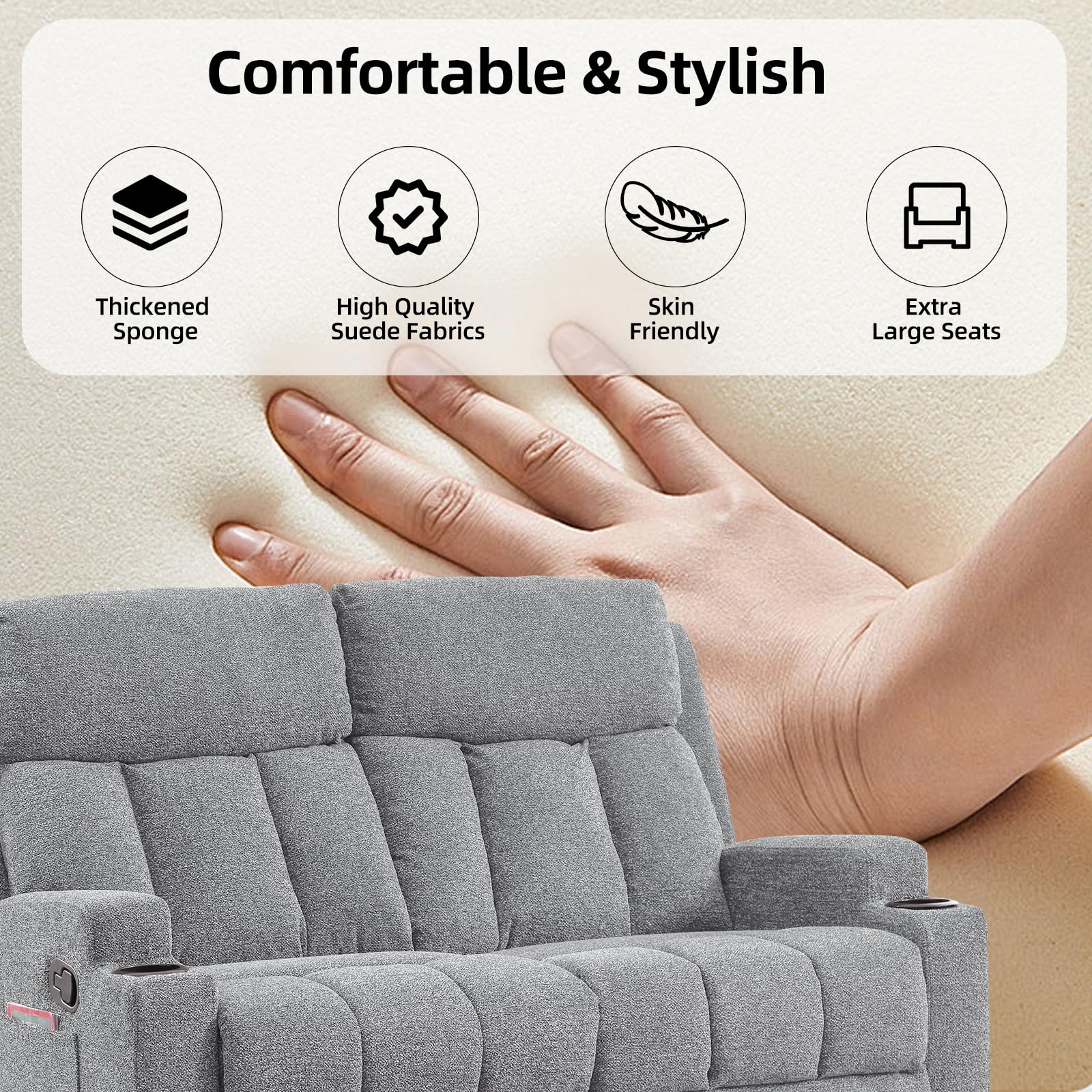 Canmov Living Room Double Recliner Loveseat Cup Holders