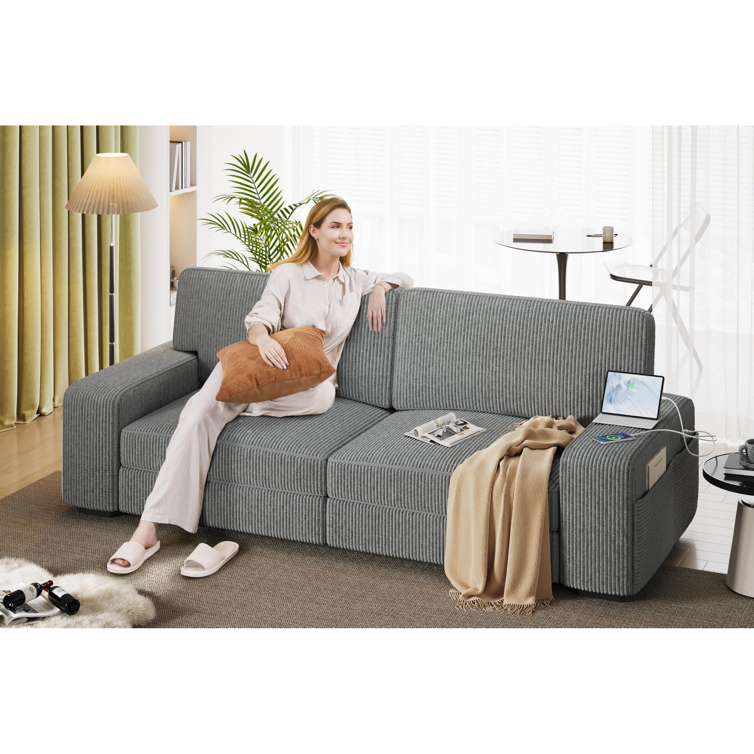 Yaheetech Corduroy Fabric Sofa 2seater With Usb Ports Apt