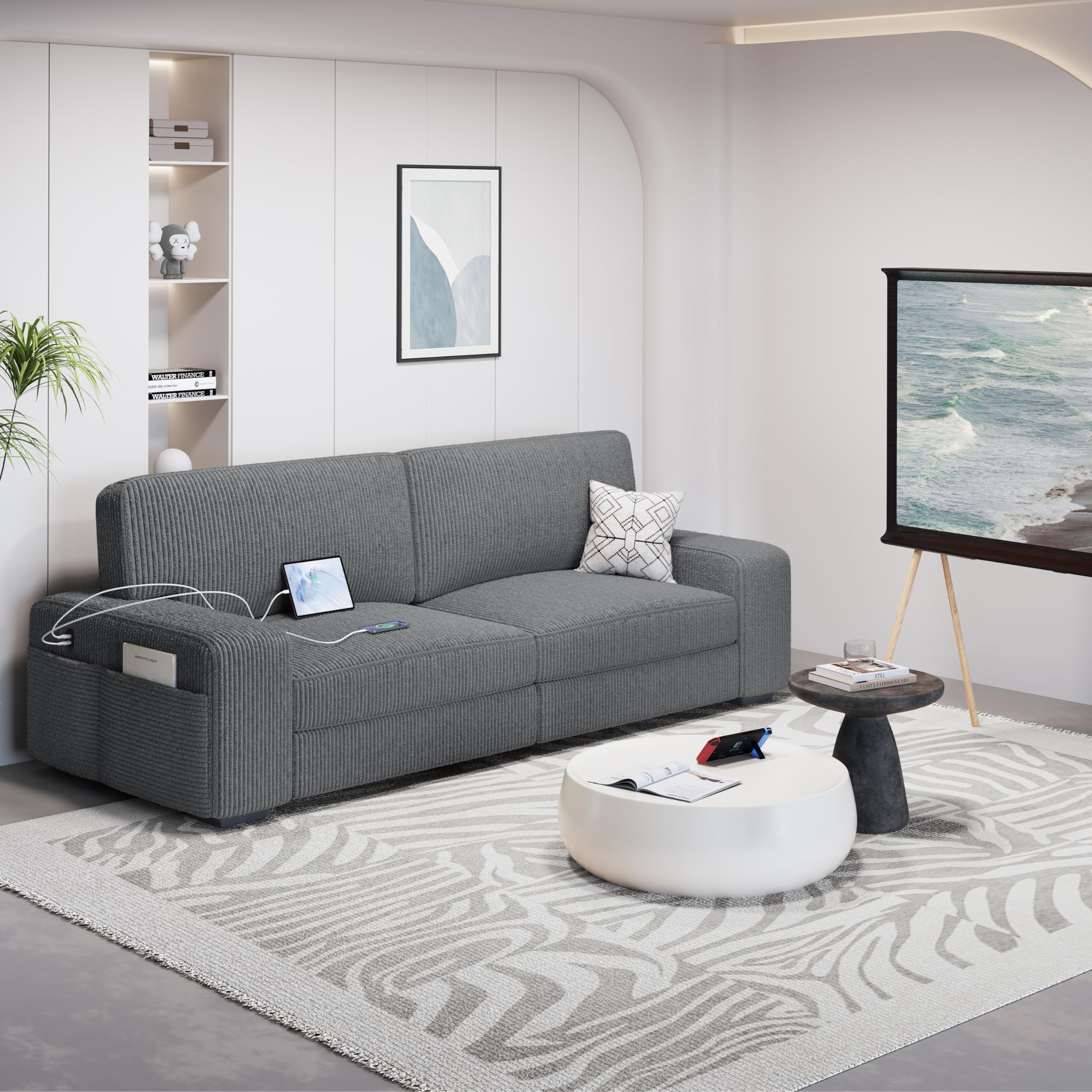 Yaheetech Corduroy Fabric Sofa 2seater With Usb Ports Apt