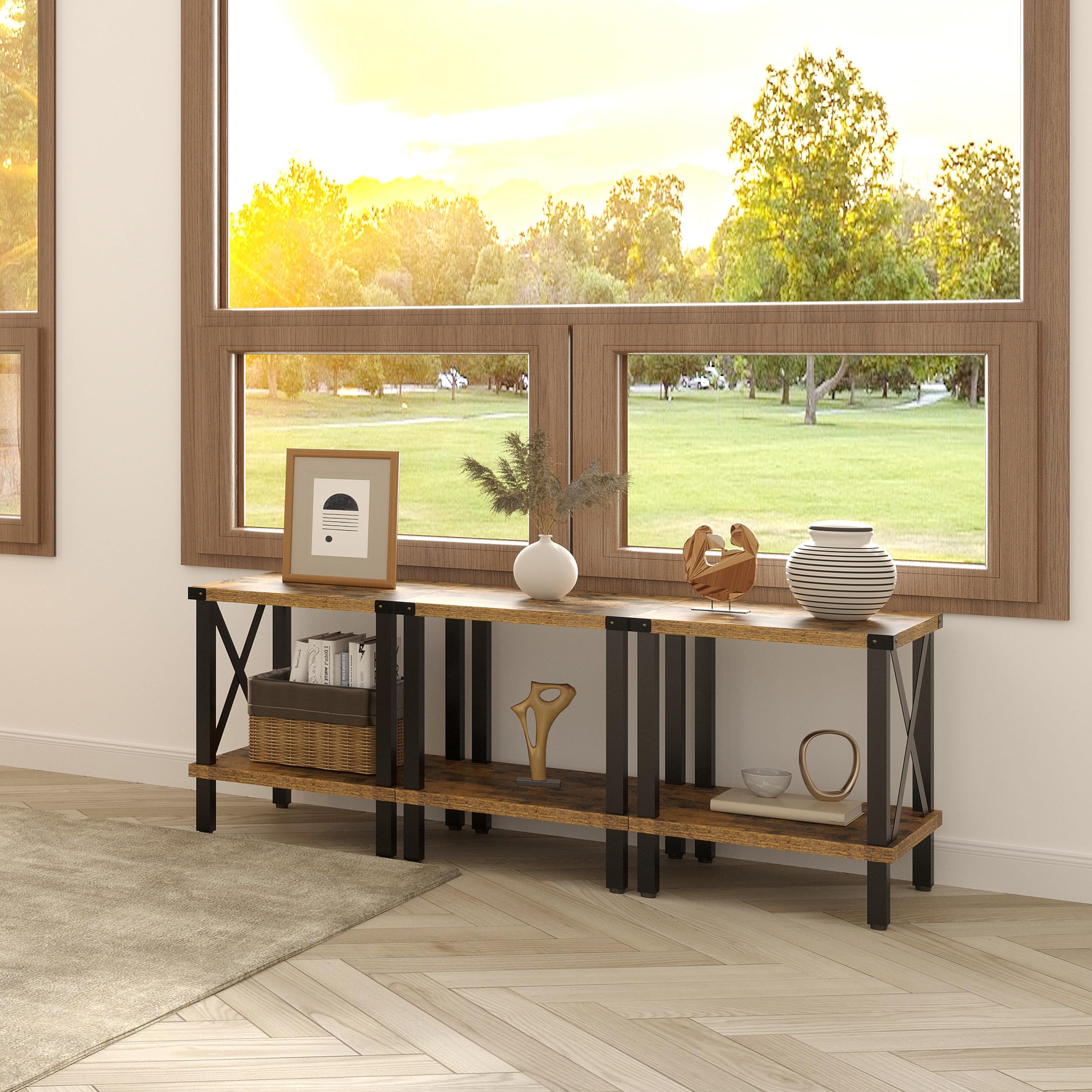 Mmeoluook End Table Living Room Sturdy Shelf Farmhouse