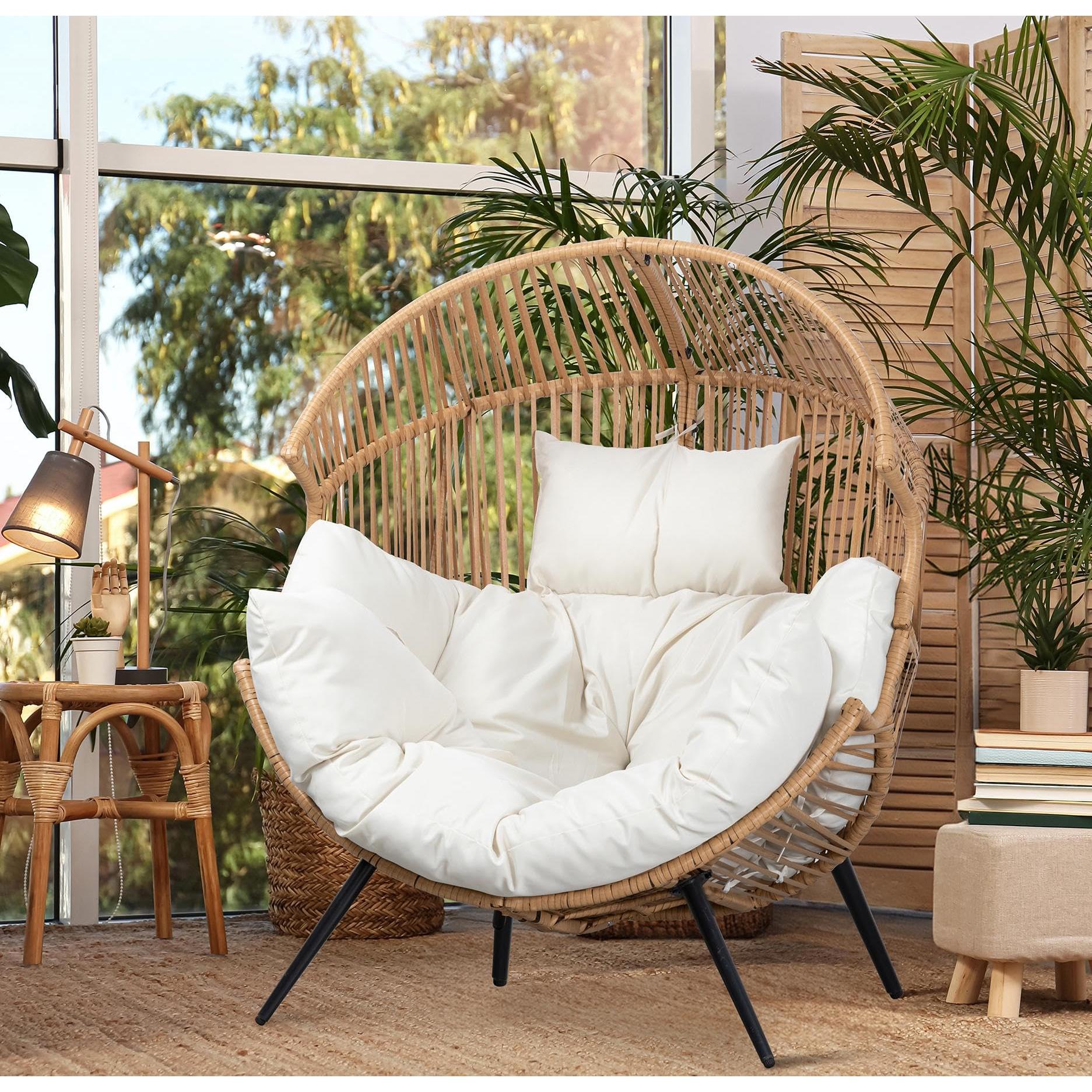 Jamfly Egg Chair Wicker Indoor Outdoor Lounger With Cushion