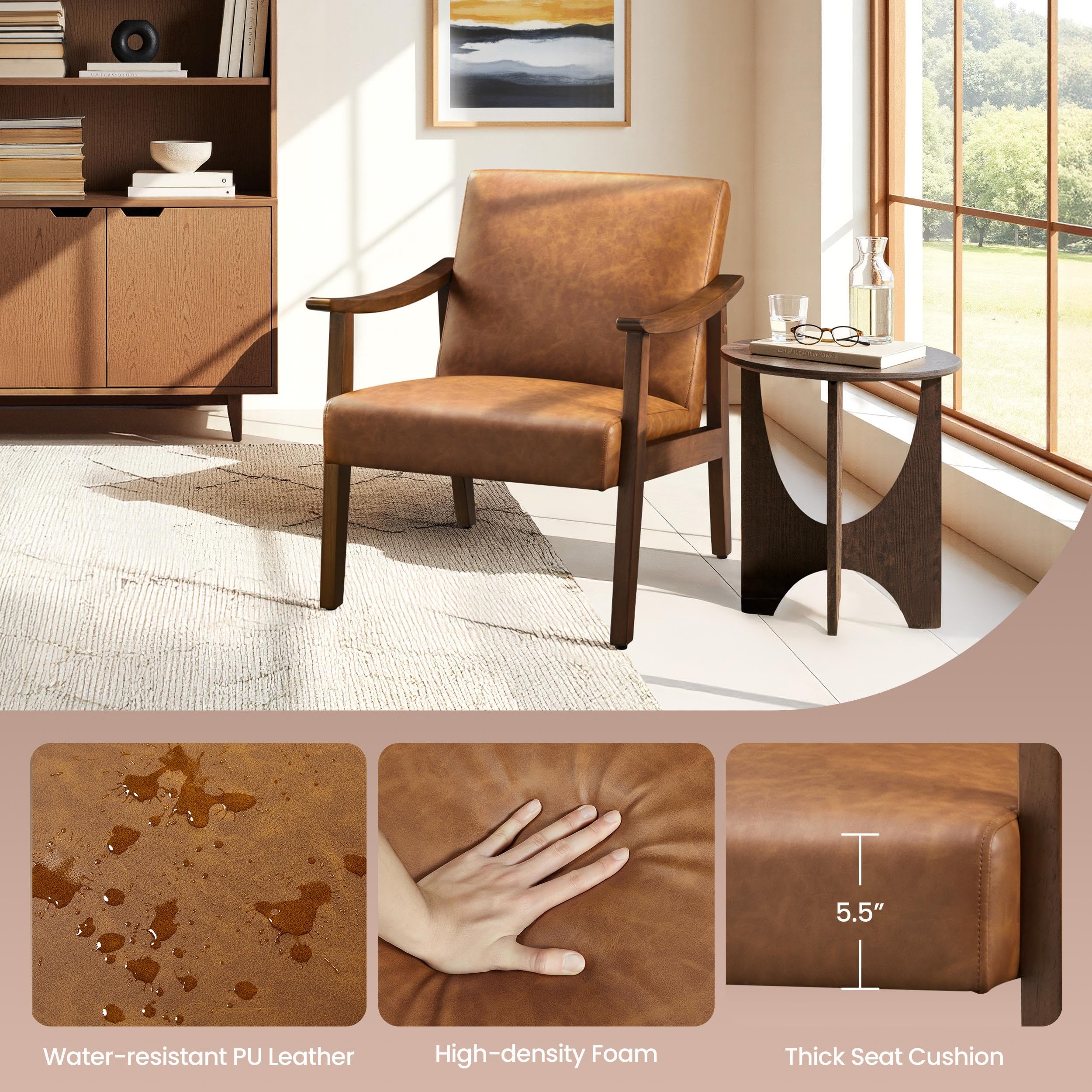 Yaheetech Pu Leather Accent Chair Solid Wood Living Room