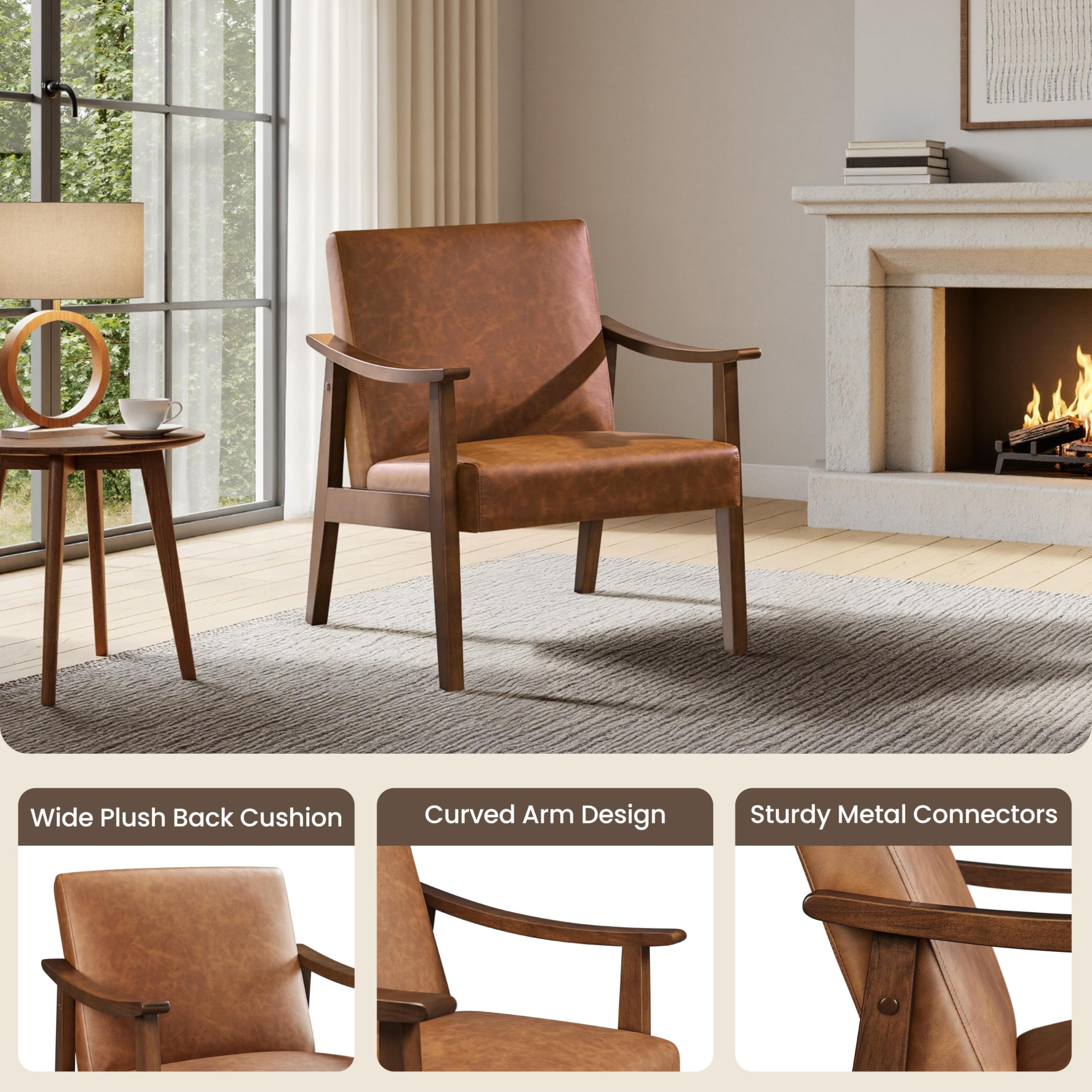 Yaheetech Pu Leather Accent Chair Solid Wood Living Room