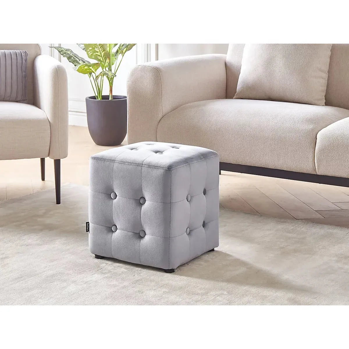 Beliani Retro Pouffe WISCONSIN Velvet Grey-Furniture Kingdom