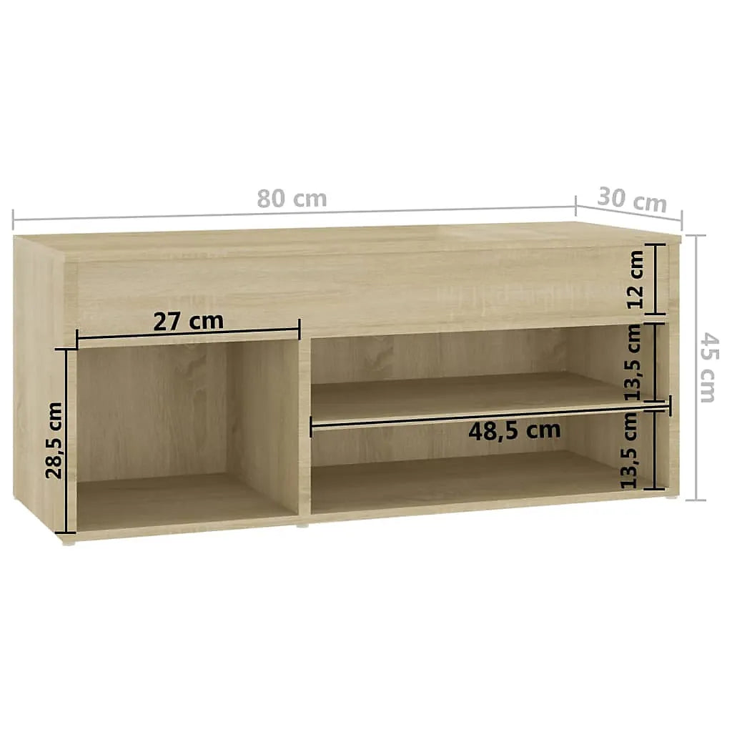 Berkfield Shoe Bench Sonoma Oak 80x30x45 cm Engineered Wood-Furniture Kingdom