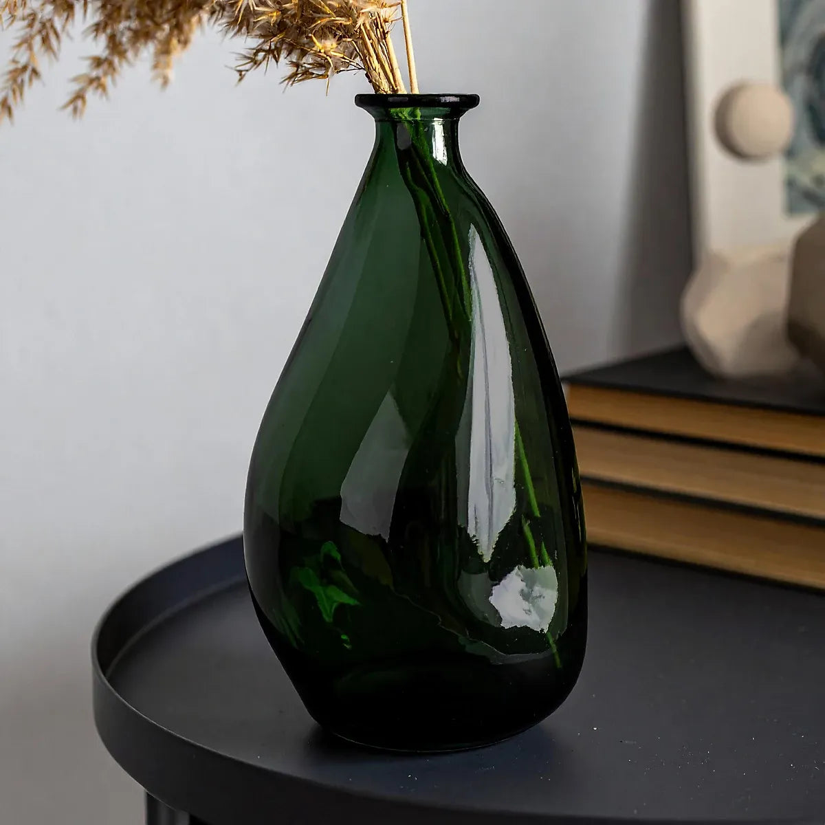 Candlelight Medium Green Gloss Glass Irregular shaped Vase, (H)26cm (D)16cm-Furniture Kingdom