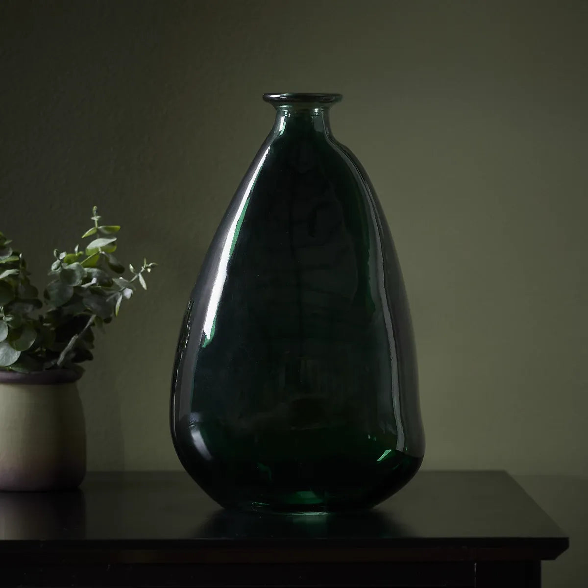 Candlelight Medium Green Gloss Glass Irregular shaped Vase, (H)26cm (D)16cm-Furniture Kingdom